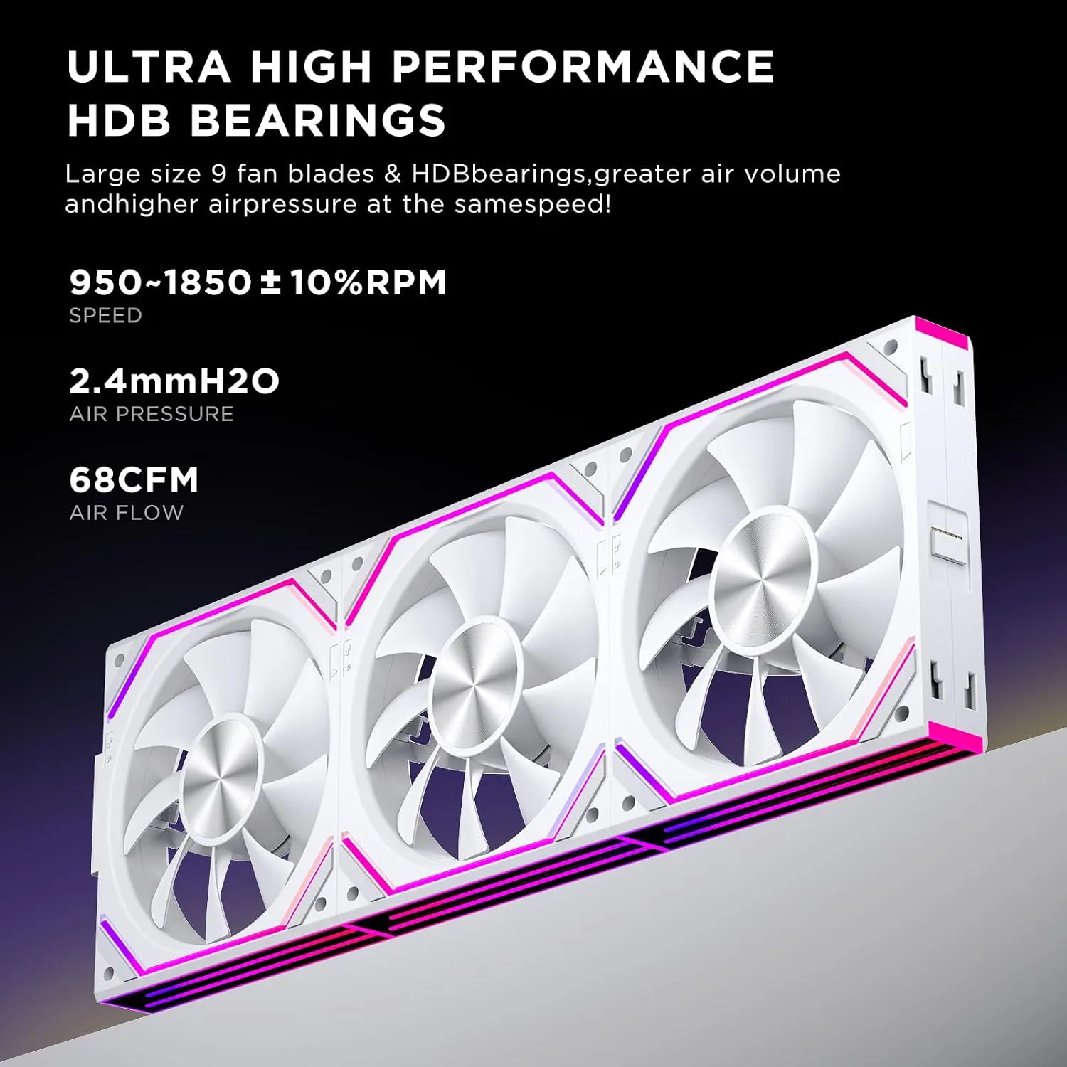 Interstellar V2 RS 120mm PC Reverse Blade Case Fan Infinity Mirror Module Daisy-Chain ARGB Fan Triple Pack Suitable Computer Cooling Fans 360mm AIO Cooler(White-3Pack)