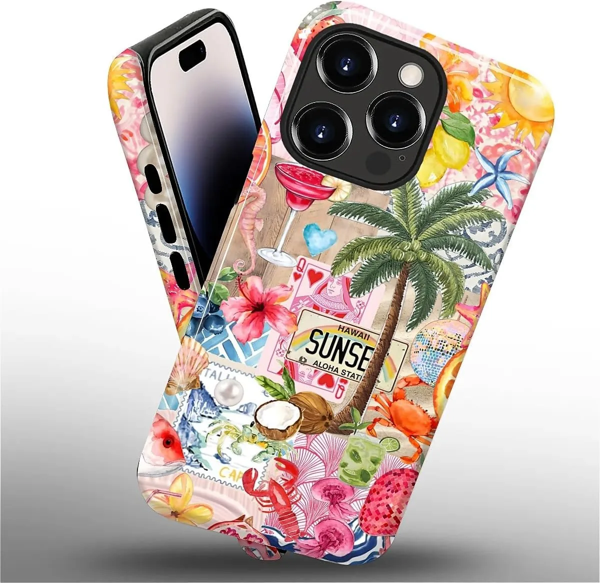 DAIZAG Case for iPhone 14 Pro Max,Mixed 2 Layer Design Shockproof Soft TPU Ddouble Protection Phone Case for iPhone 14 Pro Max-Aesthetic Summer Beach