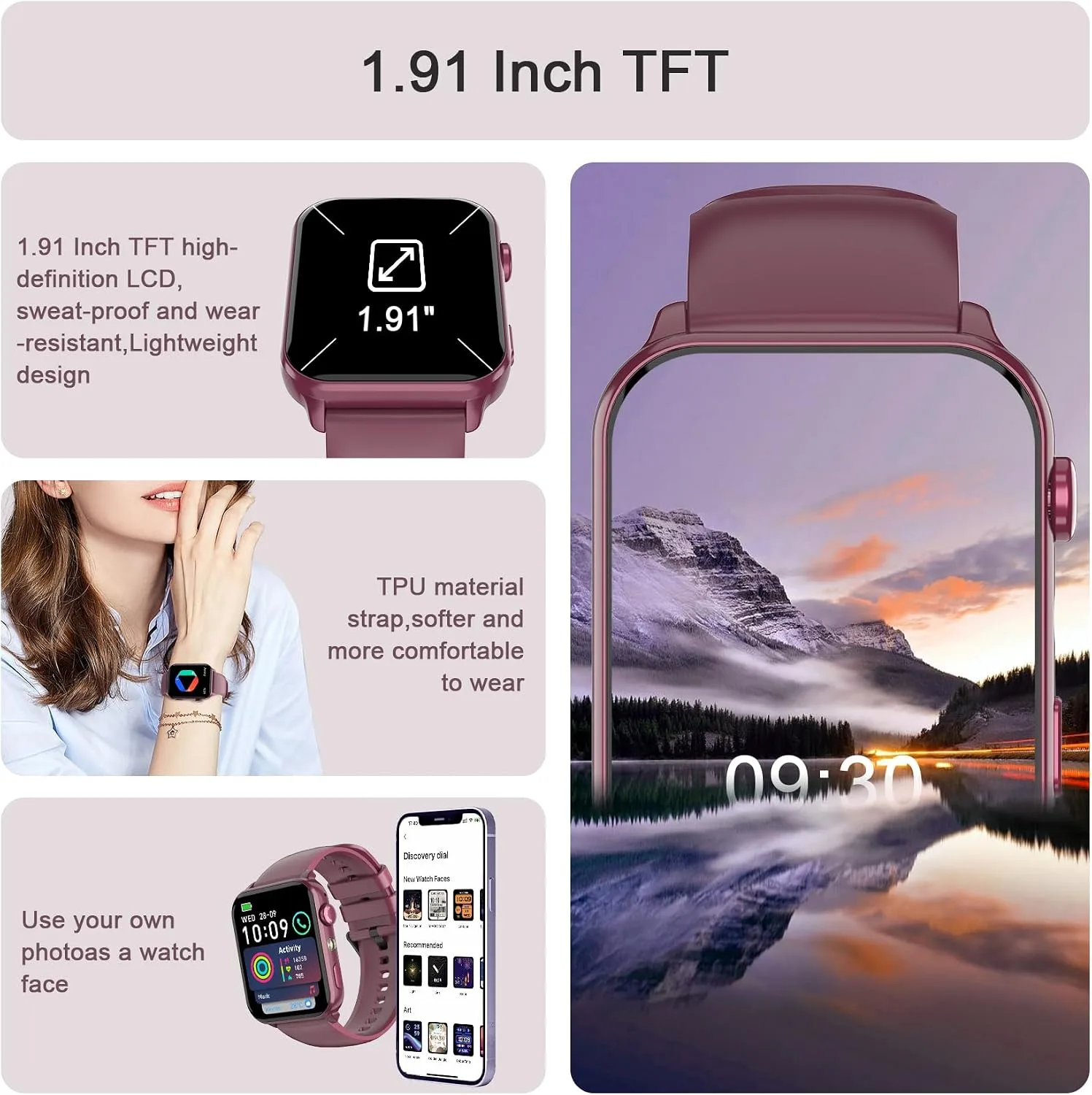 Smart Watch for Men Women, 1.91" HD Fitness Tracker with Bluetooth Calls, 32 FT Waterproof, 24/7 Heart Rate/Sleep Monitor, 120+ Sport Modes, Pedometer, Calories, Smartwatch for Android iOS (Purple)