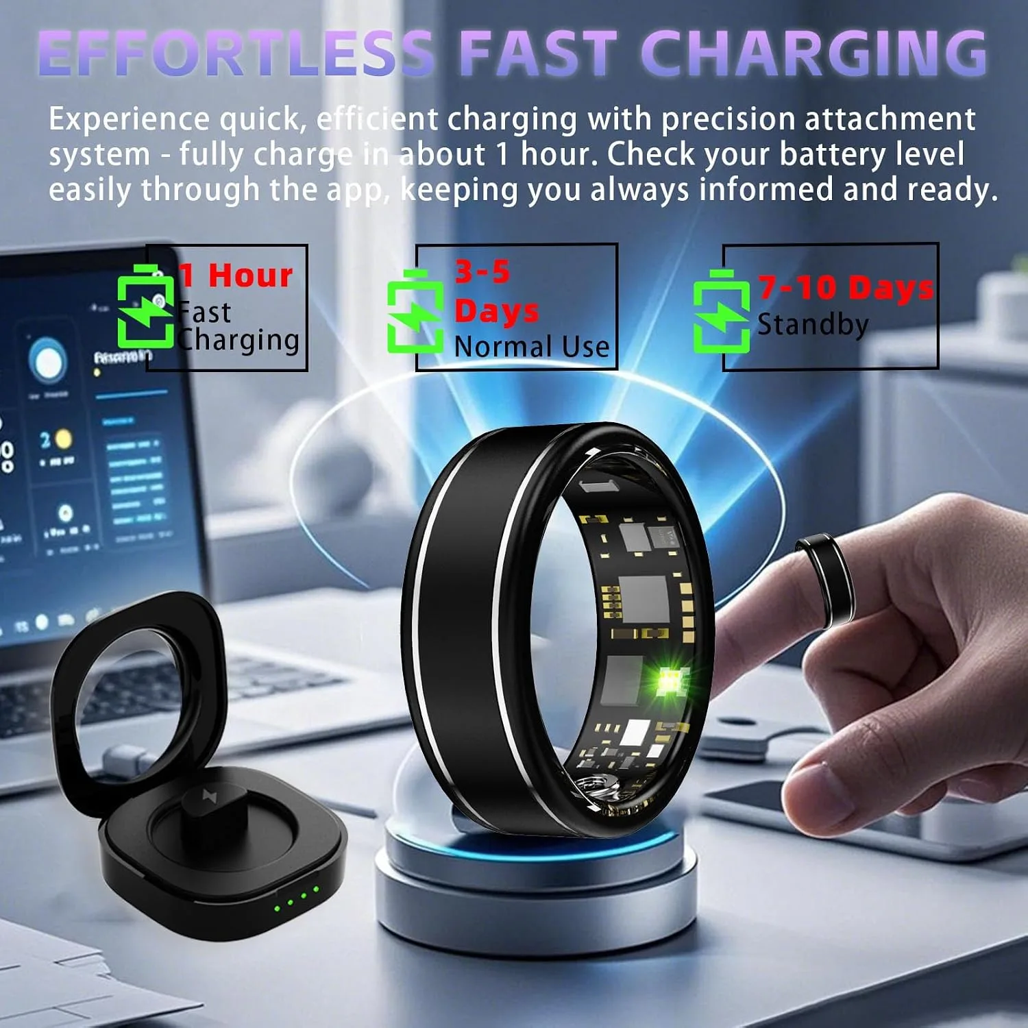 Activity Tracker Ring for Men, Smart Health Ring with Black 8