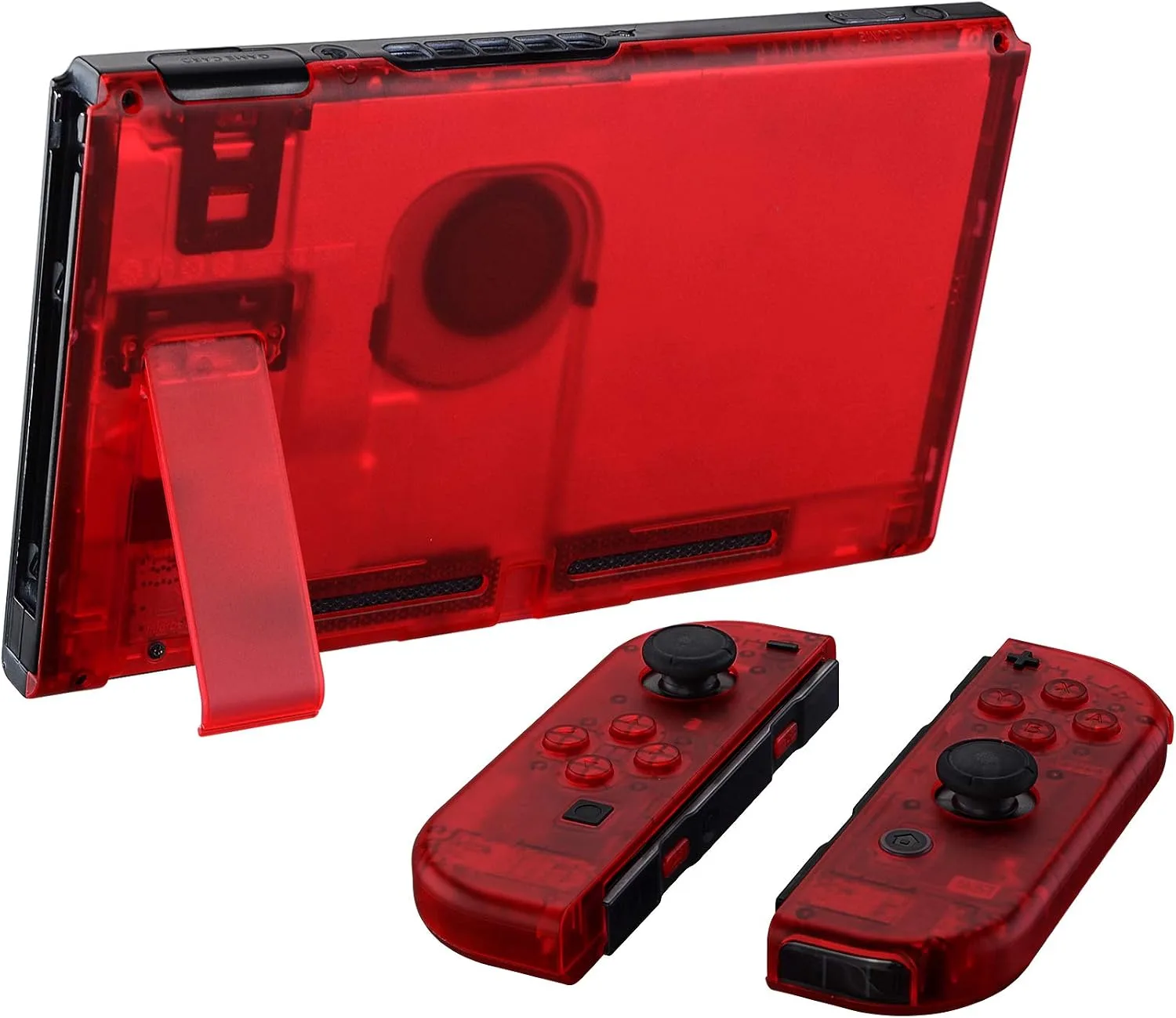 eXtremeRate DIY Replacement Shell Buttons for Nintendo Switch, Back Plate for Switch Console, Housing with Full Set Buttons for Joycon Handheld Controller - Clear Red [No Electronics Parts]
