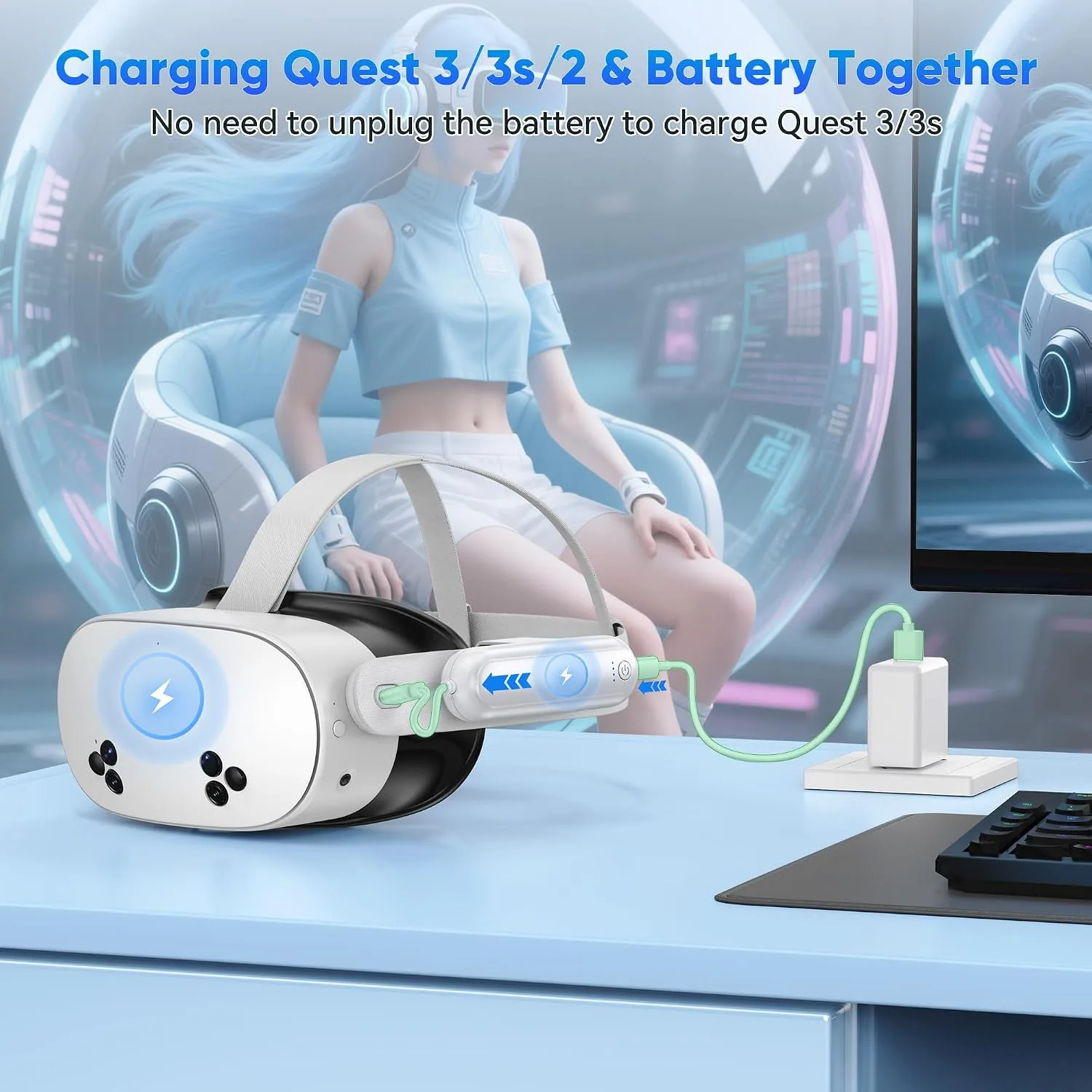 YUANHOT 20000mWh Battery Pack for Meta Quest 3S/3/2, VR Extended Power Bank