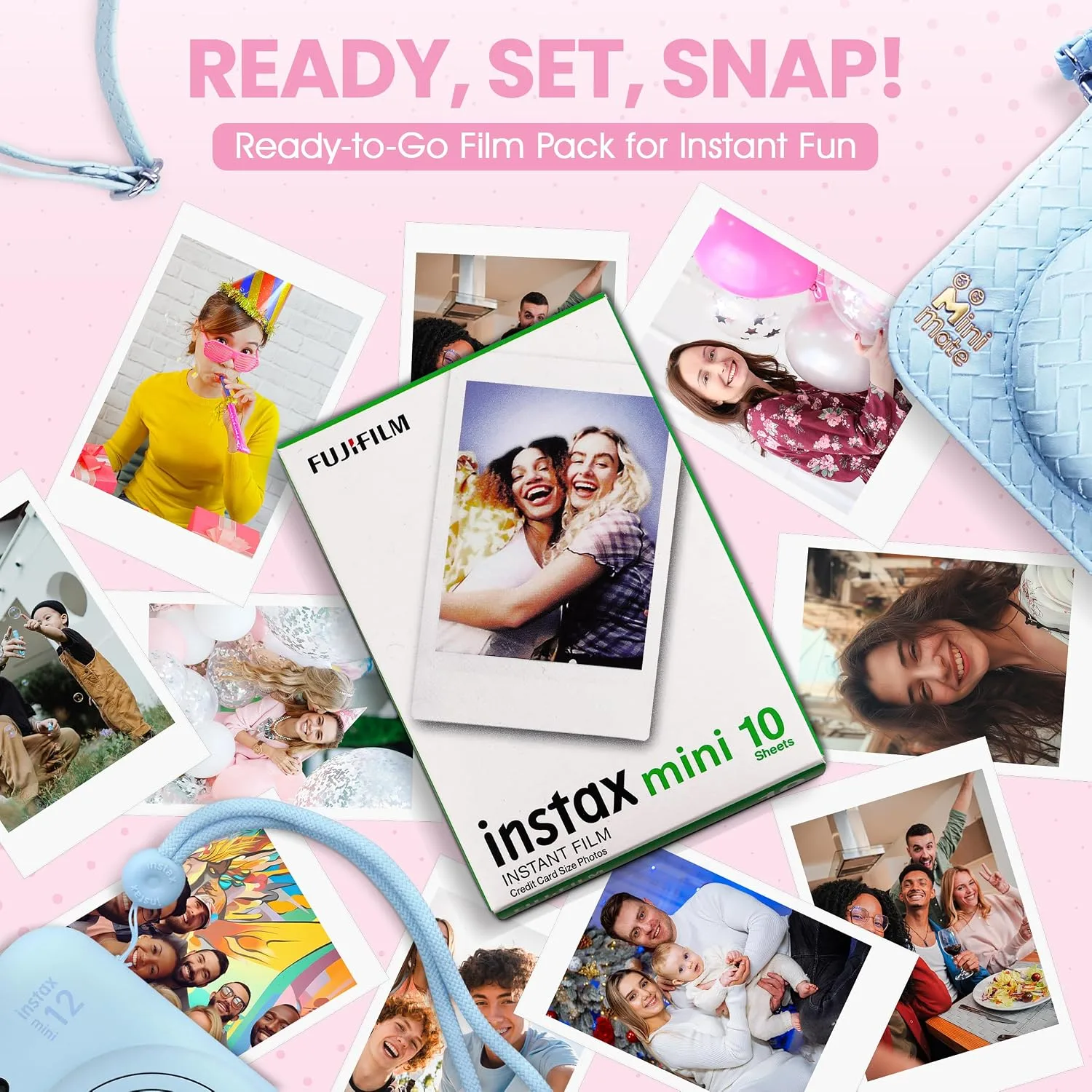 Fujifilm Instax Mini 12 Instant Camera Pastel Blue + Minimate Custom Designed Case + Fuji Instax Film 10 Sheets & Album