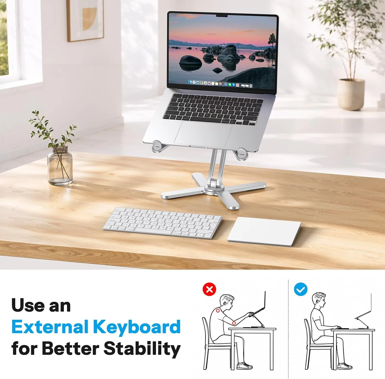 OMOTON LA10 360° Rotating Laptop Stand Riser Foldable for Desk, Silver