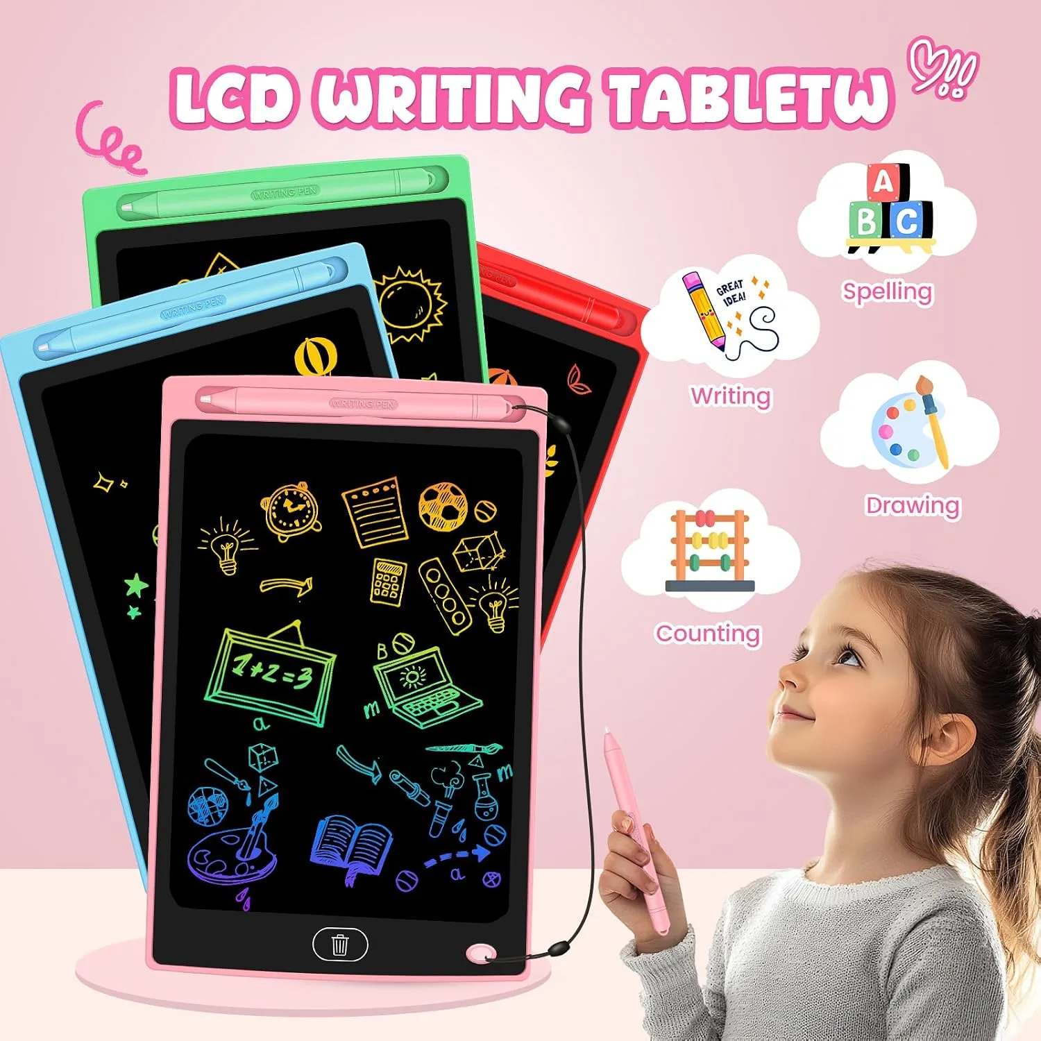 12 Pack LCD Writing Tablet for Kids - Erasable and Reusable Toddler Doodle Board in 8.5 inch, Ideal Drawing Pad for Learning Toy for Ages 3-8, Gift for Girls Boys