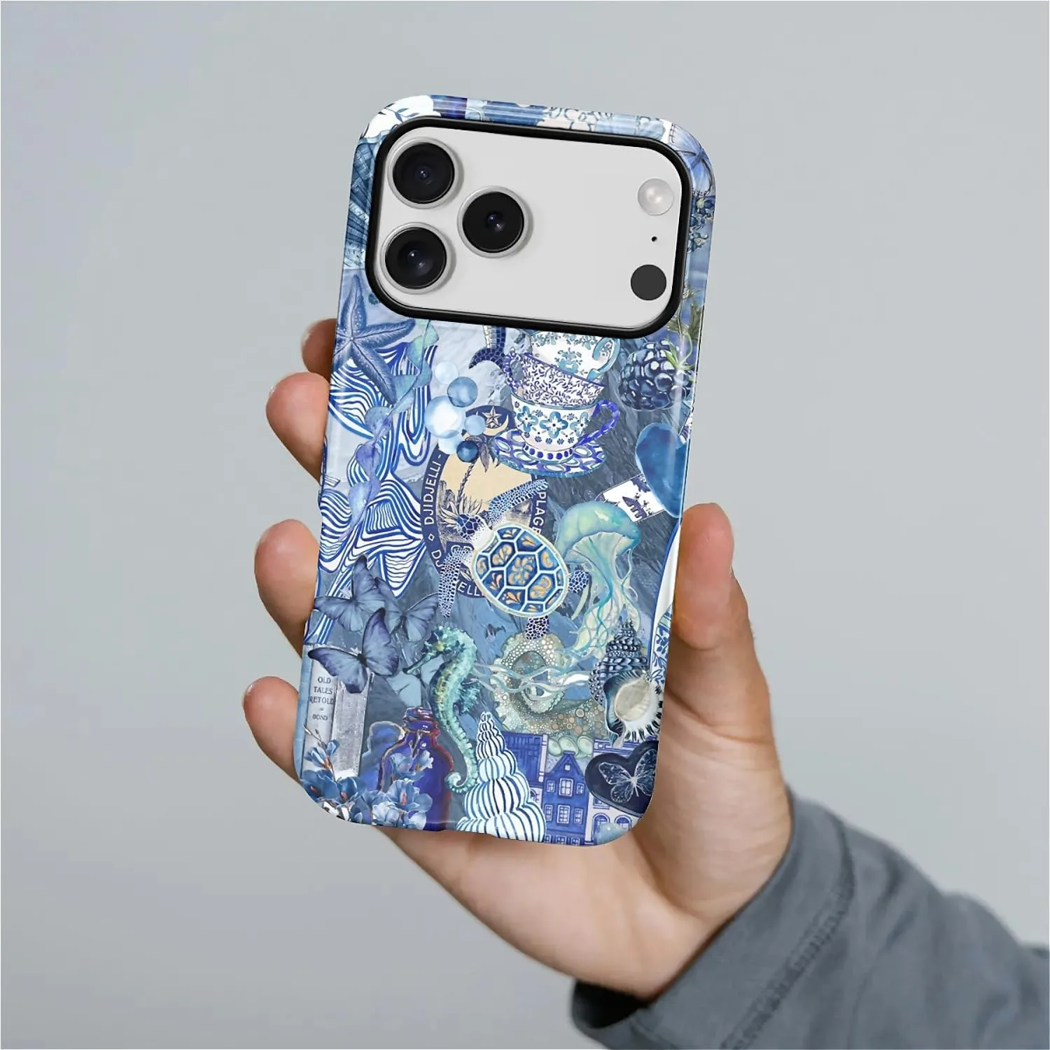 DAIZAG Case for iPhone 17 Pro,Mixed 2 Layer Design Shockproof Soft TPU Ddouble Protection Phone Case for iPhone 17 Pro-Blue Book Sea Life World