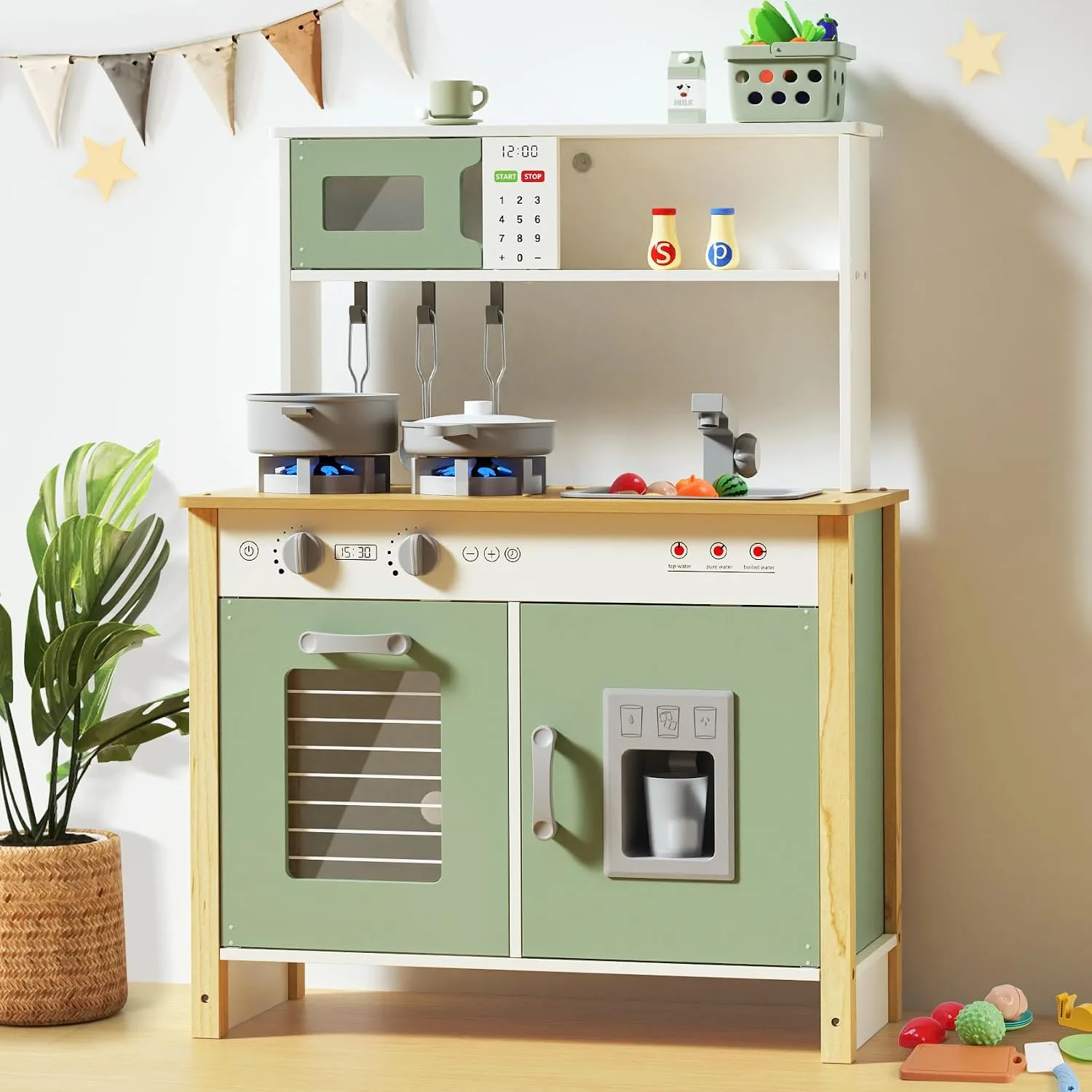 Babytronic Kids Play Kitchen Ages 3+ with Real Lights, Sounds (Green)