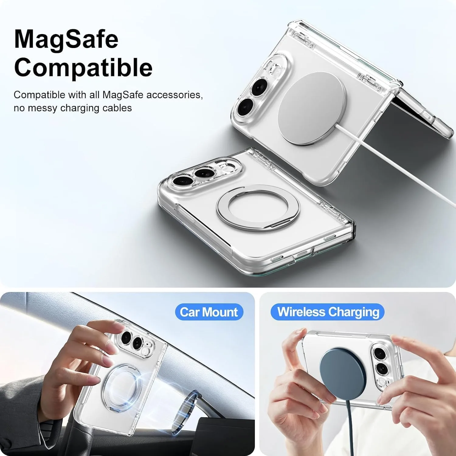 for iPhone Duo Case with Stand Compatible with MagSafe, Built-in Screen Protector & Spring Hinge Protection & Kickstand, Protection Phone Case for iPhone Duo Case Clear