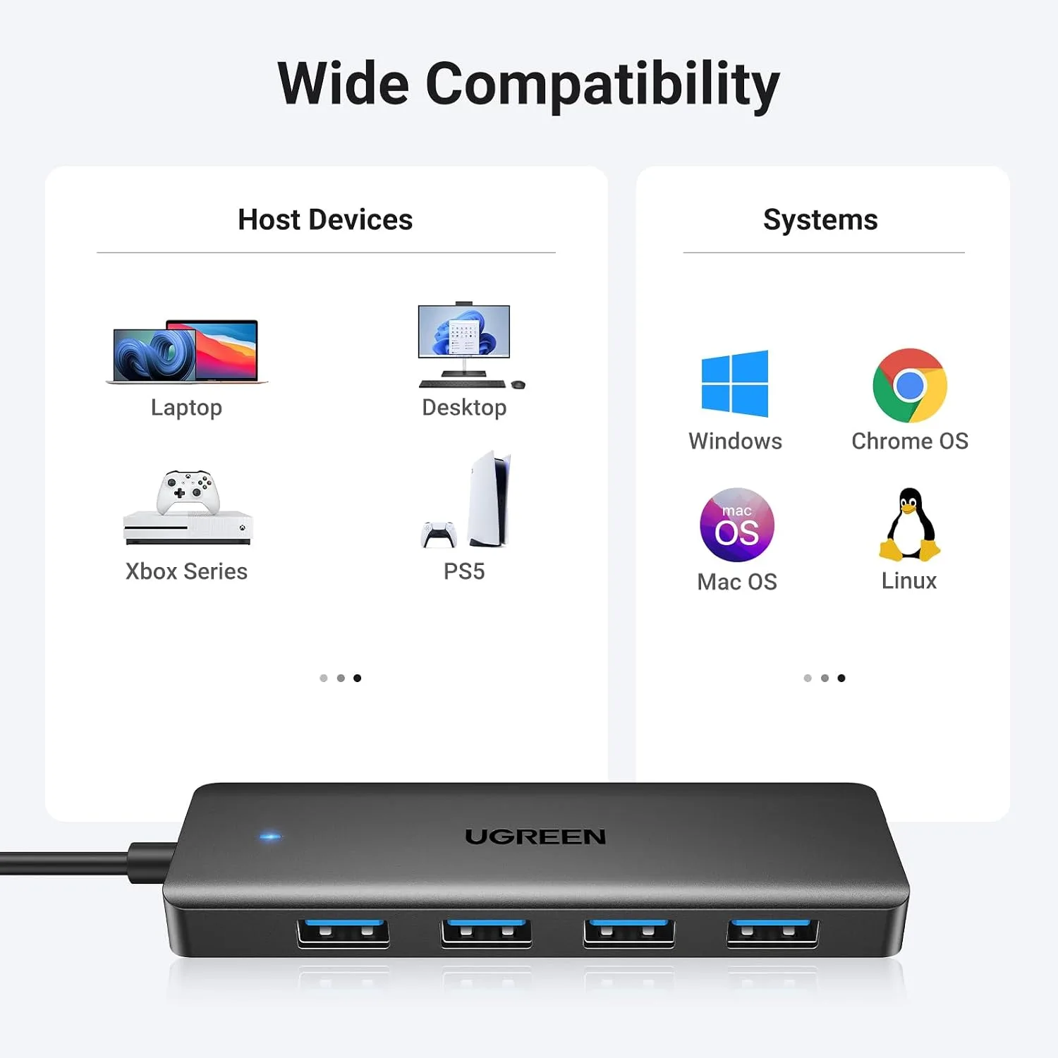 UGREEN USB 3.0 Hub, 4 Ports USB A Splitter Ultra-Slim USB Expander, 0.5 ft