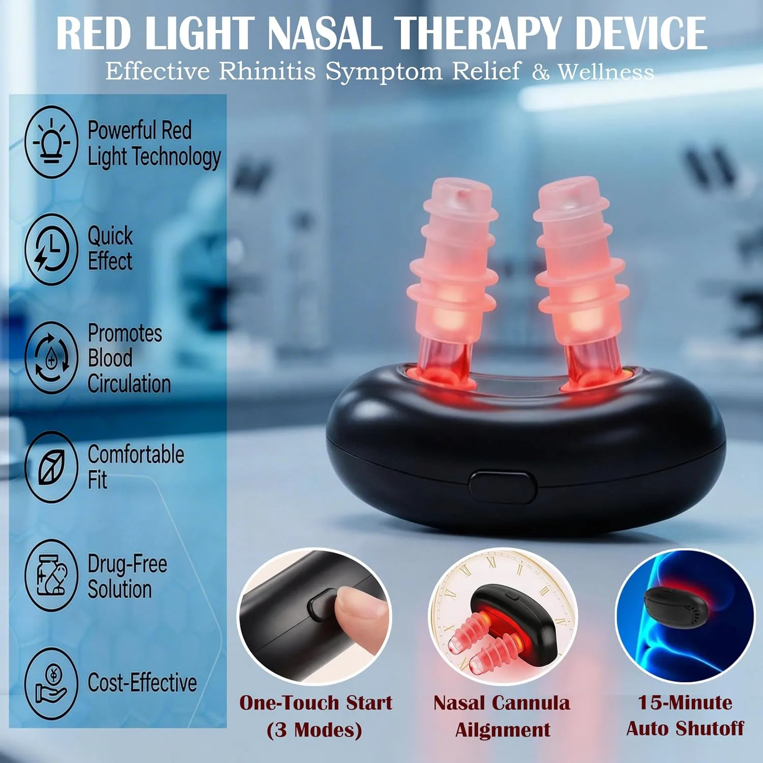 Red Light Nasal Therapy Device, 660nm Nose Light for Sinus Comfort, Helps Relieve Nasal Congestion, Dry Nose & Allergy Discomfort, Portable for Home & Travel