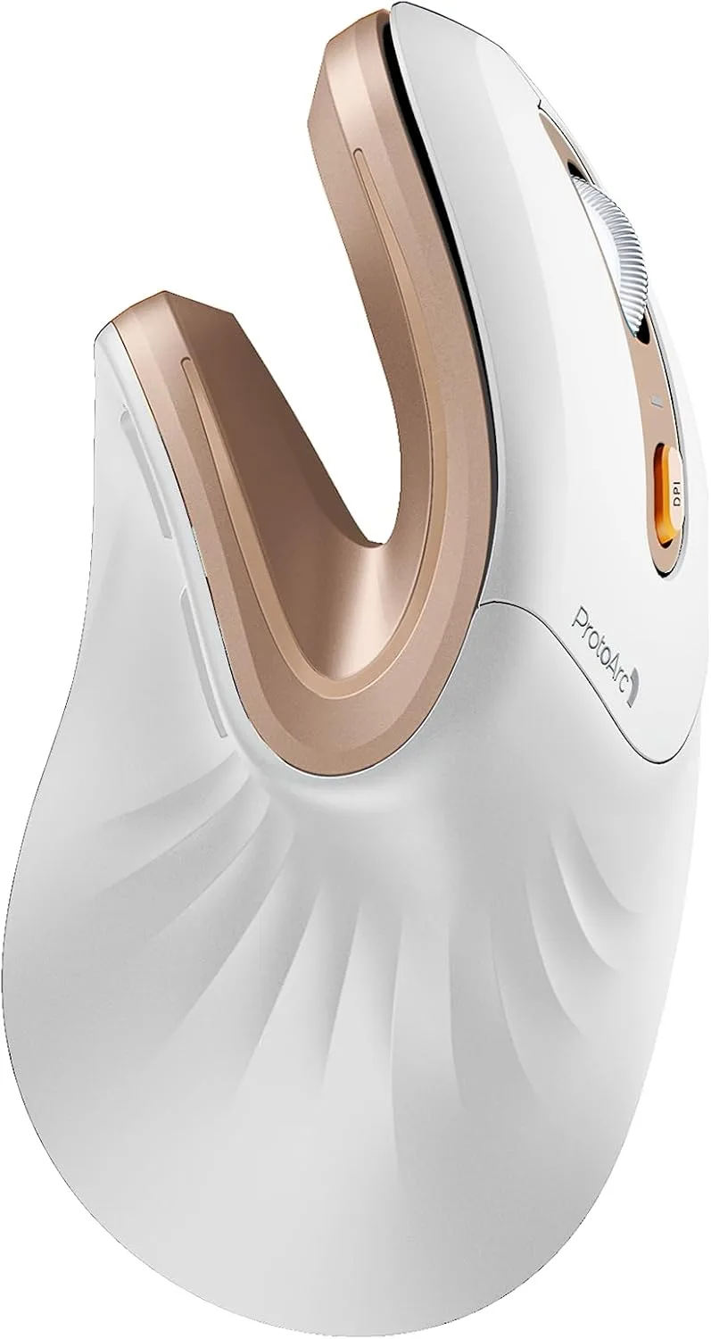 Mouse ergonómico inalámbrico ProtoArc EM11 NL recargable Blanco Dorado