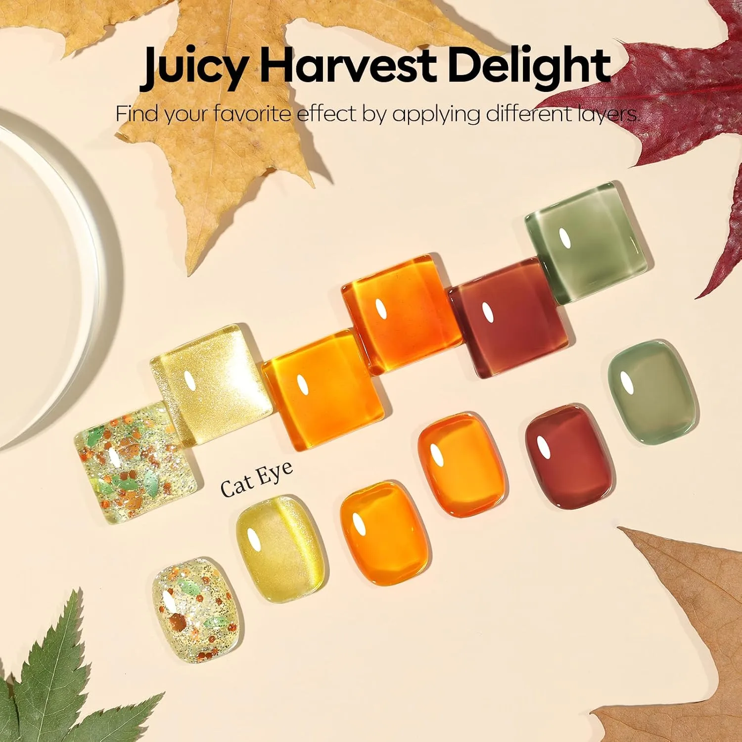modelones Cat Eye Gel Nail Polish Set Jelly 6Colors Green Orange Yellow