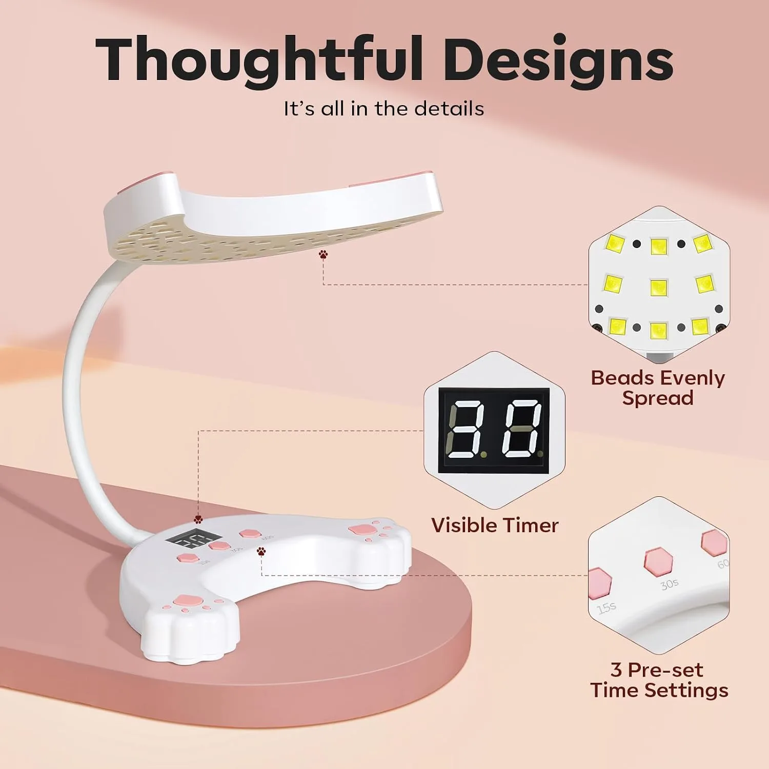 modelones UV Light for Gel Nails, Gooseneck UV LED Nail Lamp White