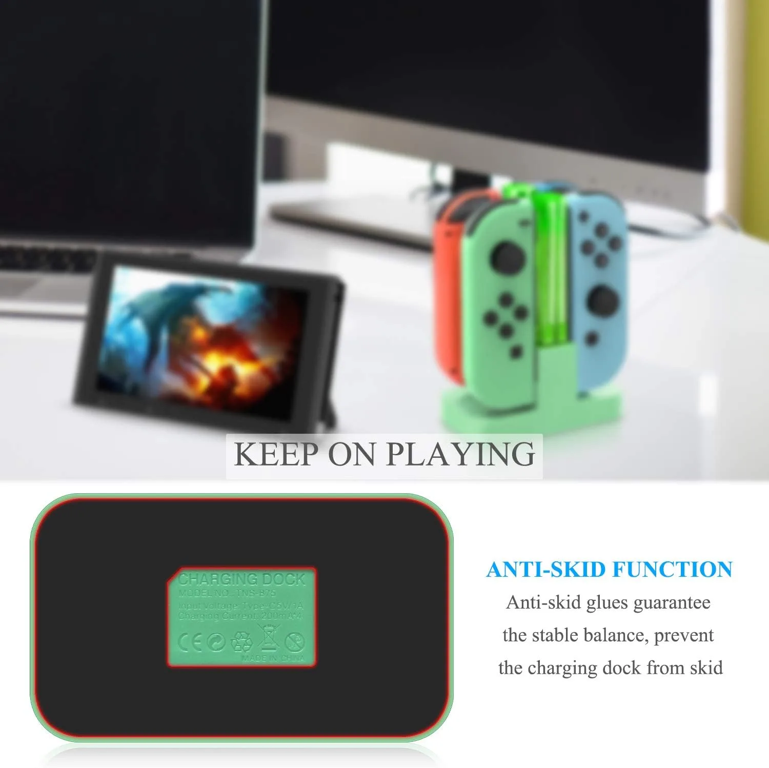 FASTSNAIL Switch Controller Charger for Nintendo Switch for JoyCons - Green
