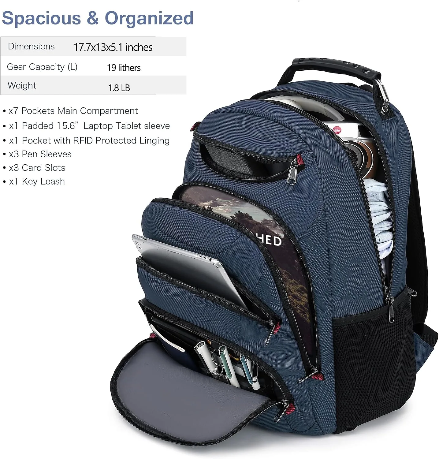 Boavan Laptop Backpack for men, 15.6 inch Laptop Bag with USB Port, Waterproof Travel Work Backpack Purse, Anti-Theft Teacher Nurse Doctor Casual Bookbags Office Business backpack，Classic Navy