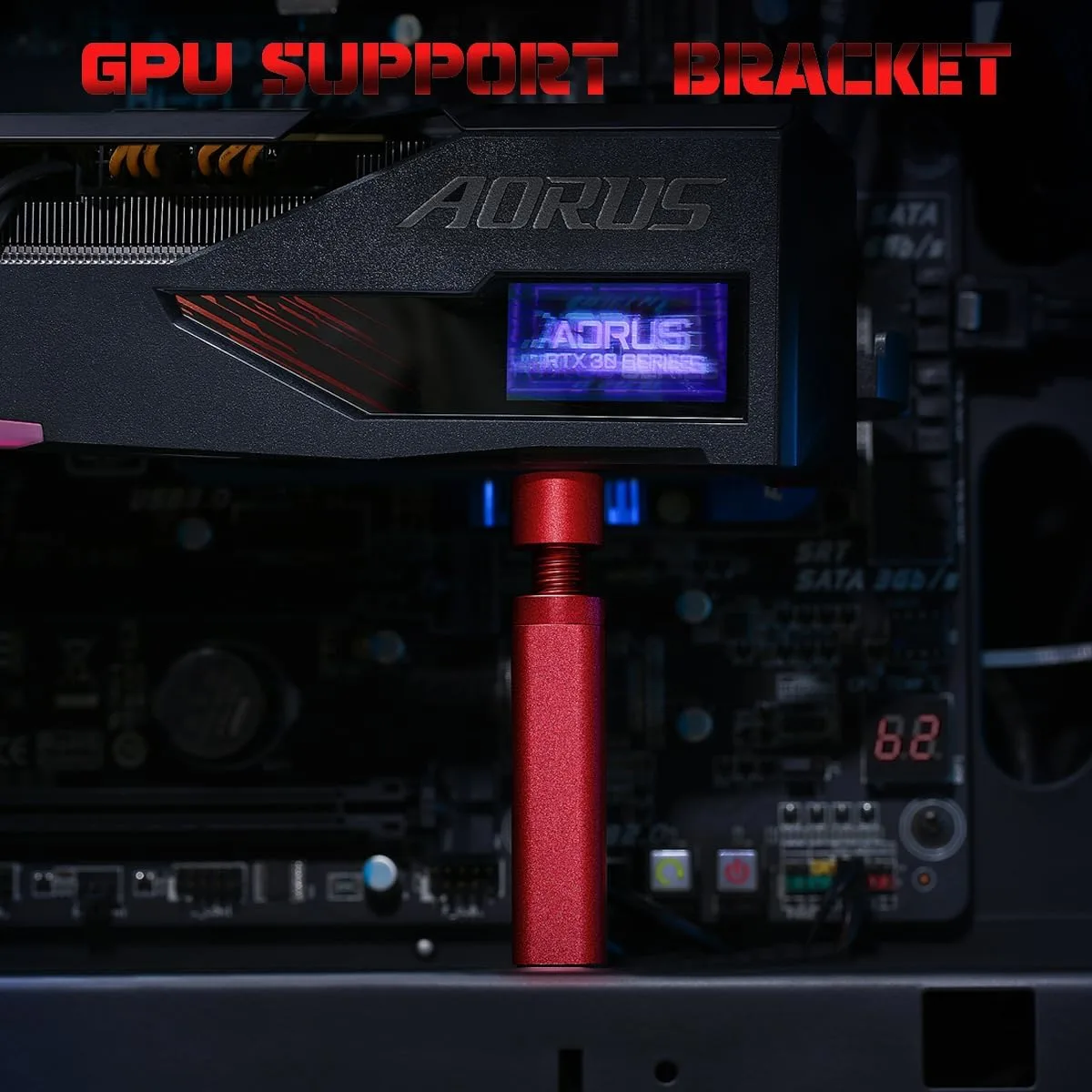 GPU Sag Holder Bracket, Graphics Card Brace Support, Universal VGA/ Video Card Stand, All Aluminum Alloy with Magnetic Base (L, Red)