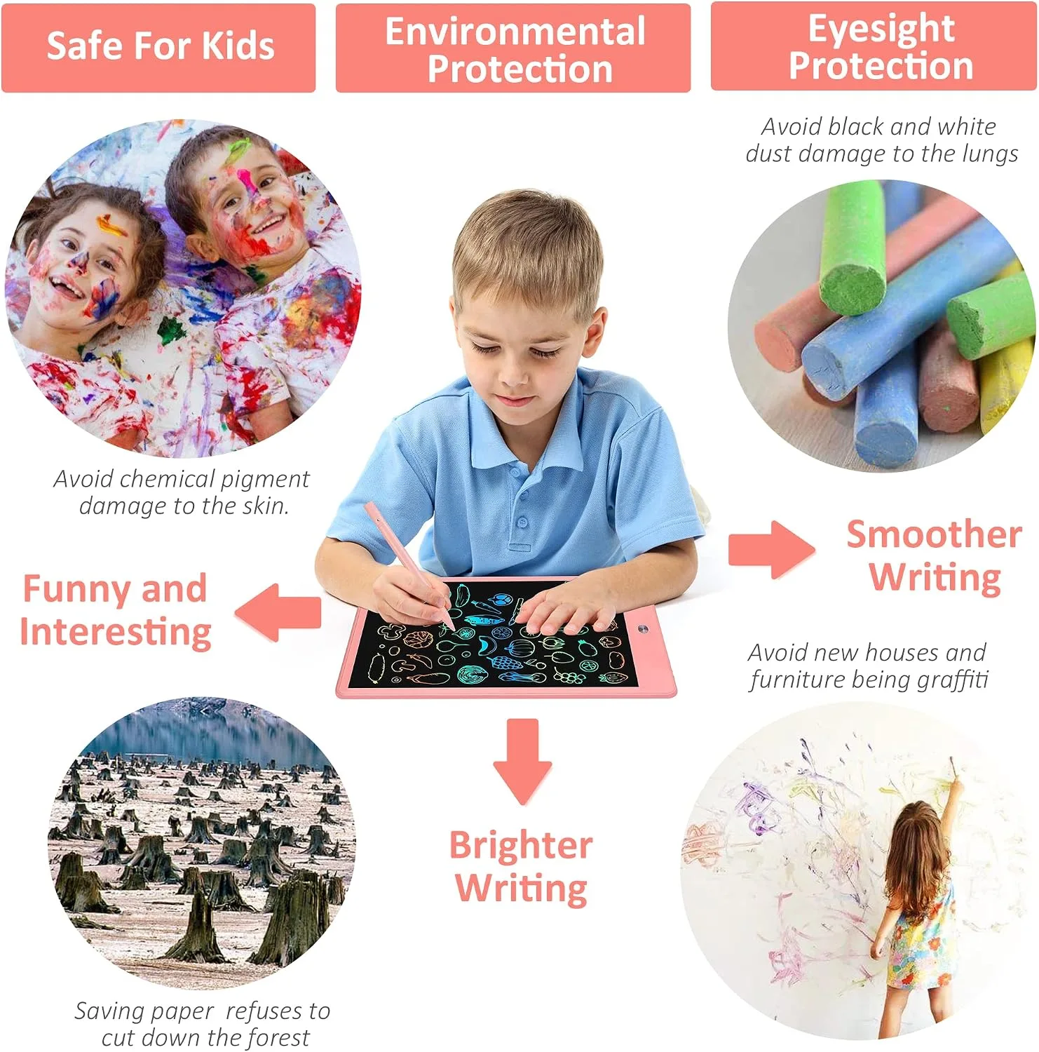 LCD Writing Tablet with Bag for Kids, 10 Colorful Screen Drawing Board Doodle Pad Learning Educational Toy - Gift for 3-6 Years Old Boy Girl (Pink)
