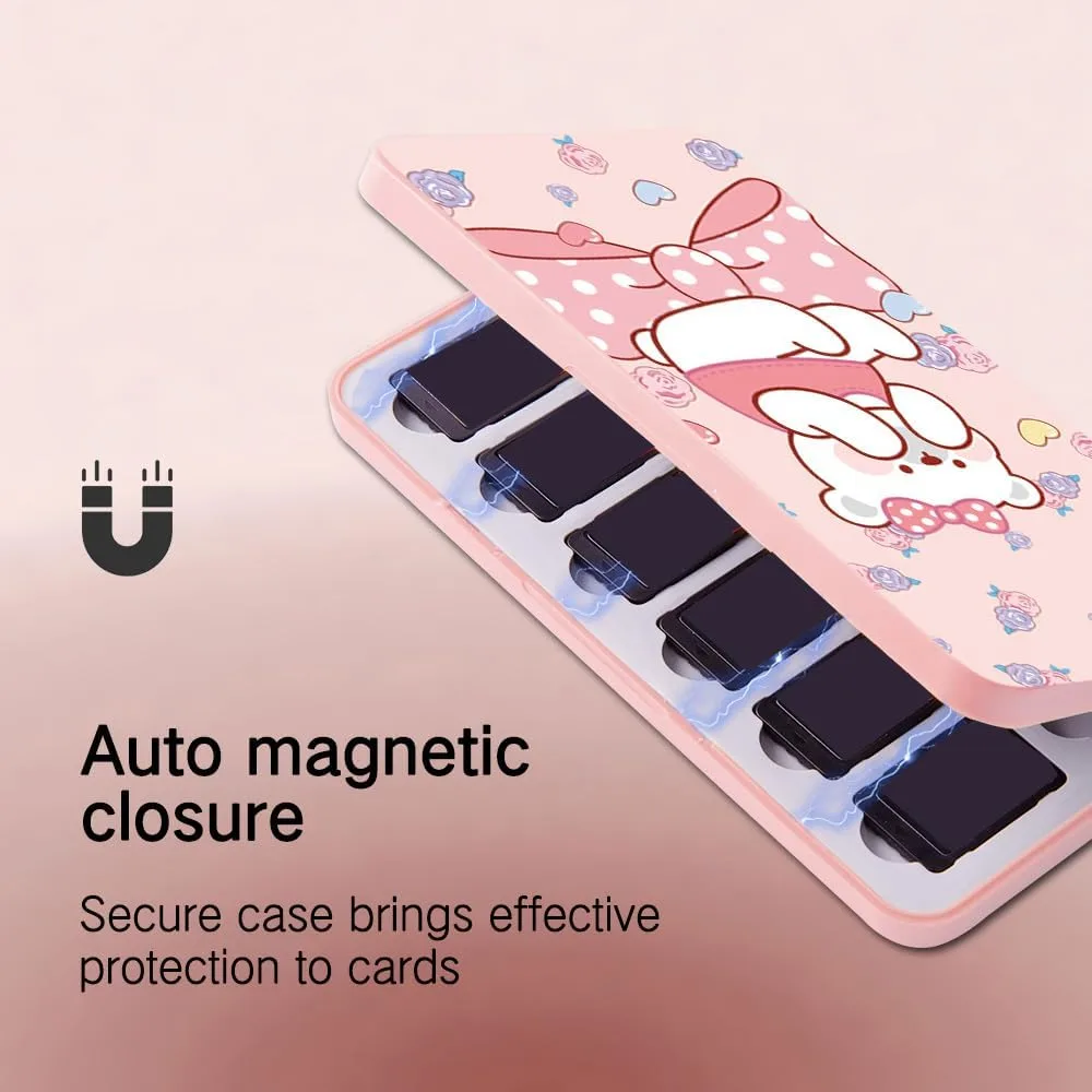 PERFECTSIGHT Cute Game Card Case for Nintendo Switch/ Switch Lite/ OLED, 24 Game Holder Cartridge Case for Game Cards and 24 SD Cards, Kawaii Portable Compact Storage Box (Rose Kitty, 24 Slots)