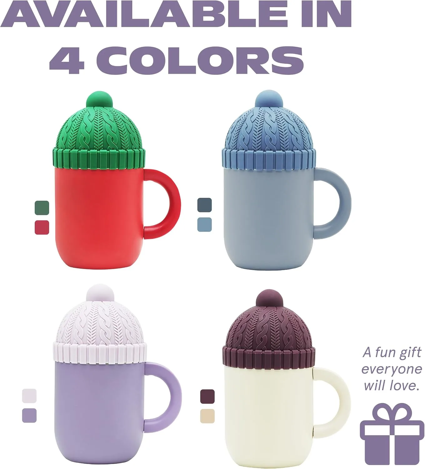 asobu Happy Hat Mug – 12 oz Double-Walled Stainless Steel Insulated Cup with Beanie-Shaped Lid – Ceramic Inner Coating – Spill-Proof and Ergonomic Design for Home and Travel (Purple)