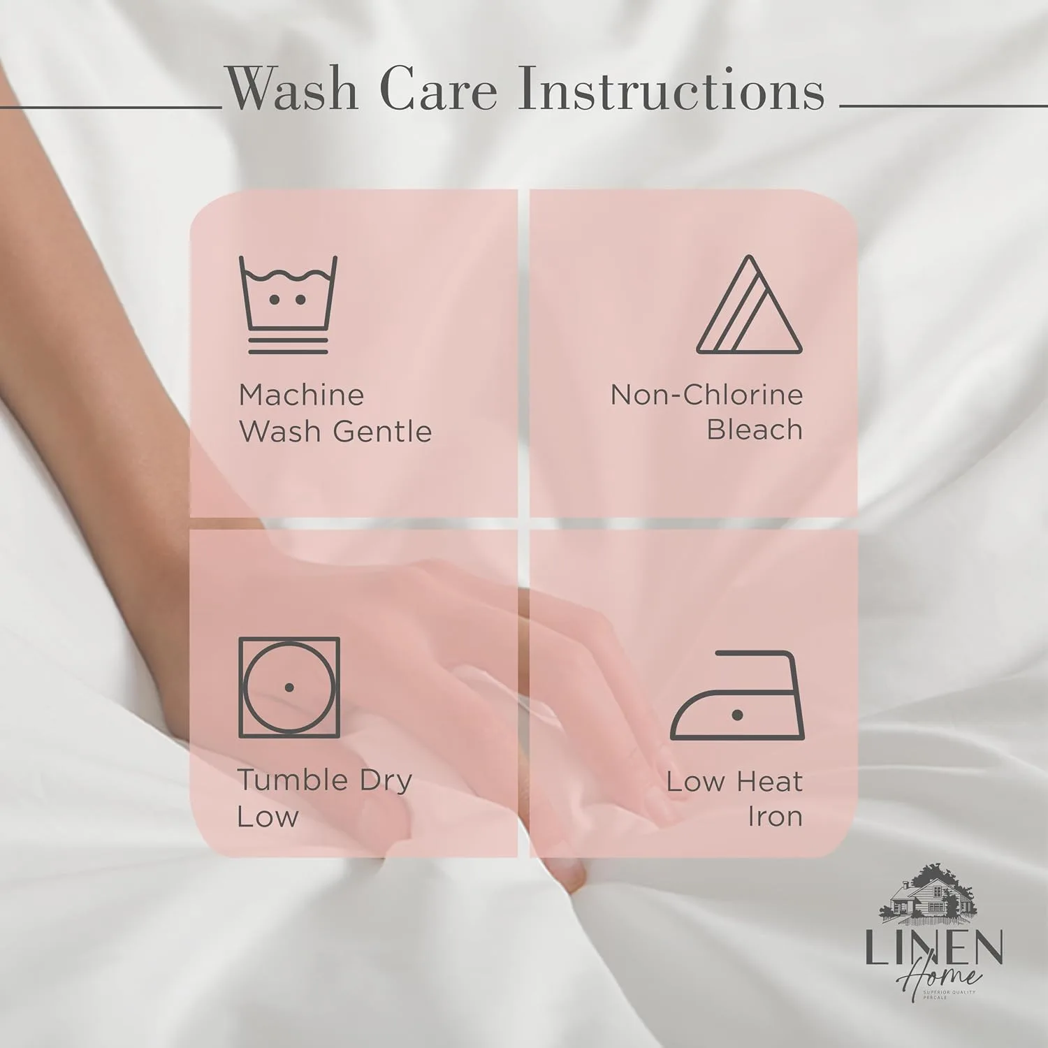 Linen Home 100% Cotton Percale King Sheets, 4Pc Cooling Set - English Rose
