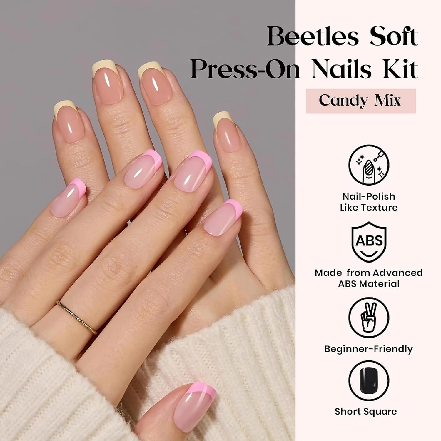 Beetles Press On Nails Kit - Candy Mix, 720Pcs 24 Colors Short Square
