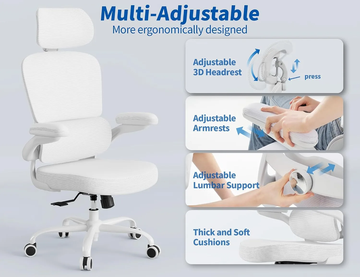 TRALT Office Chair Ergonomic Desk Chair with Lumbar Support White PU, 1
