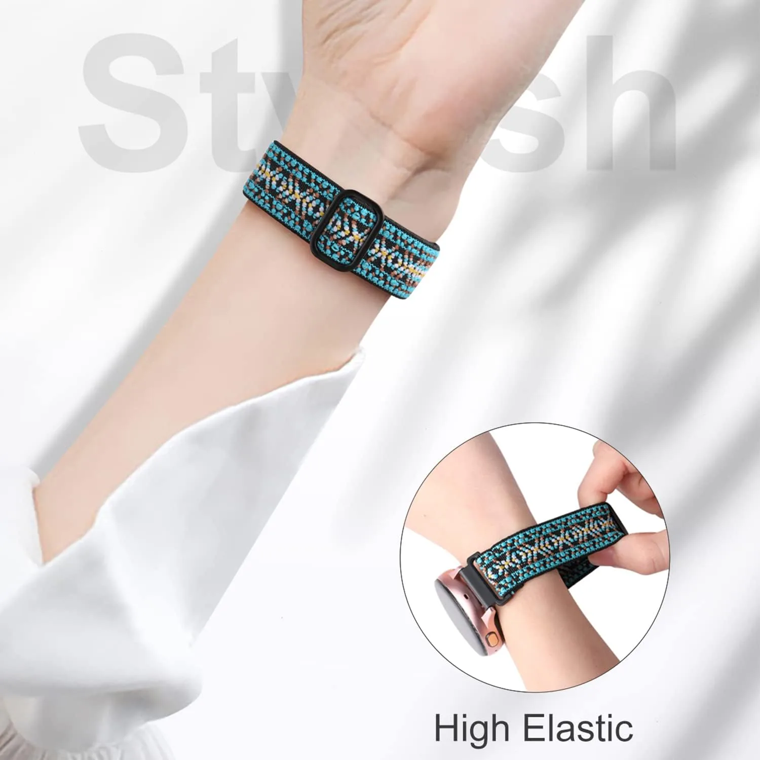 Lerobo Elastic Bands for Samsung Galaxy Watch 40mm, 44mm, 46mm, 42mm, 40mm - Stretchy Nylon Material with Adjustable Metal Buckle Design