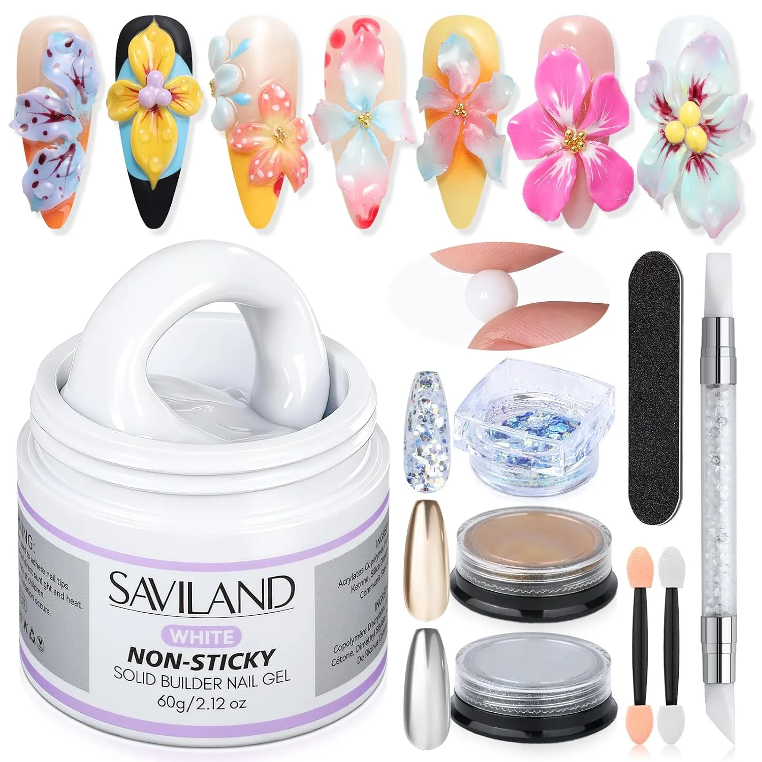SAVILAND 60 g Solid Builder Nail Gel Kit Non Sticky, White