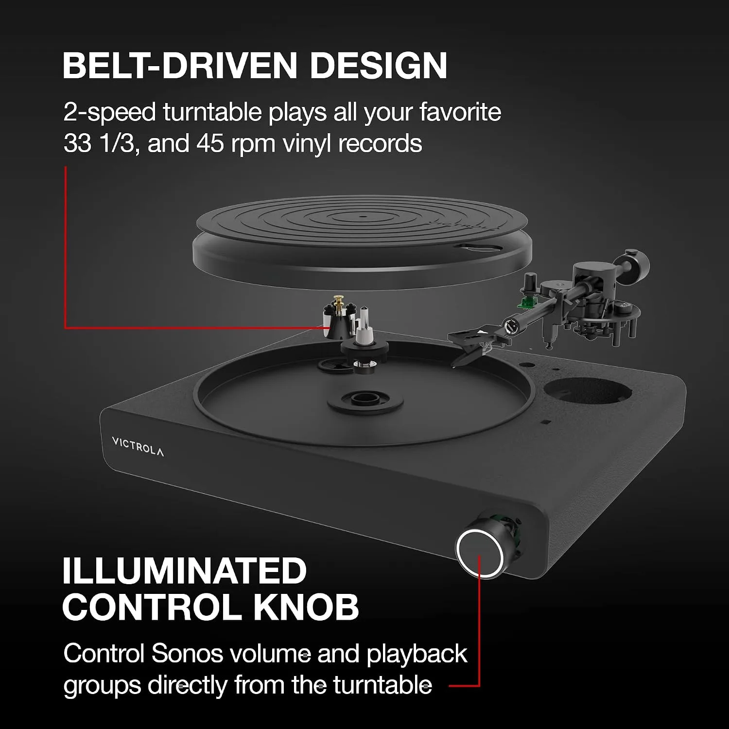 Victrola Stream Onyx - Wireless Wi-Fi Turntable, Works with Sonos - Black