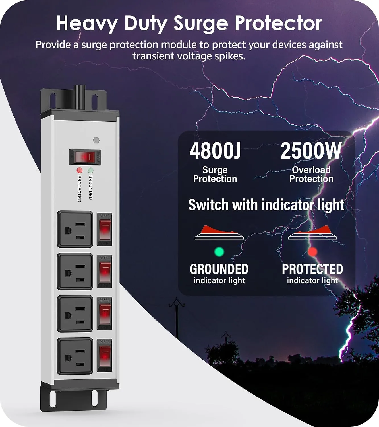 CCCEI 12 Gauge Heavy Duty Surge Protector, Grey, 15FT, 1