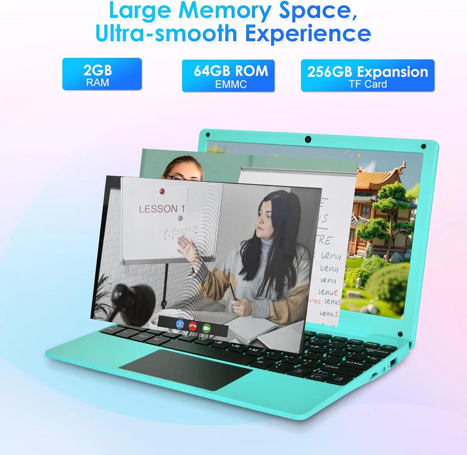10.1 Inch Mini Netbook, Quad-Core Processor Laptop Computer, 2GB Memory 64GB Storage Android 12 Portable Notebook Built-in Webcam, WiFi & Bluetooth Keyboard & Mouse for Home Schooling & Office Work