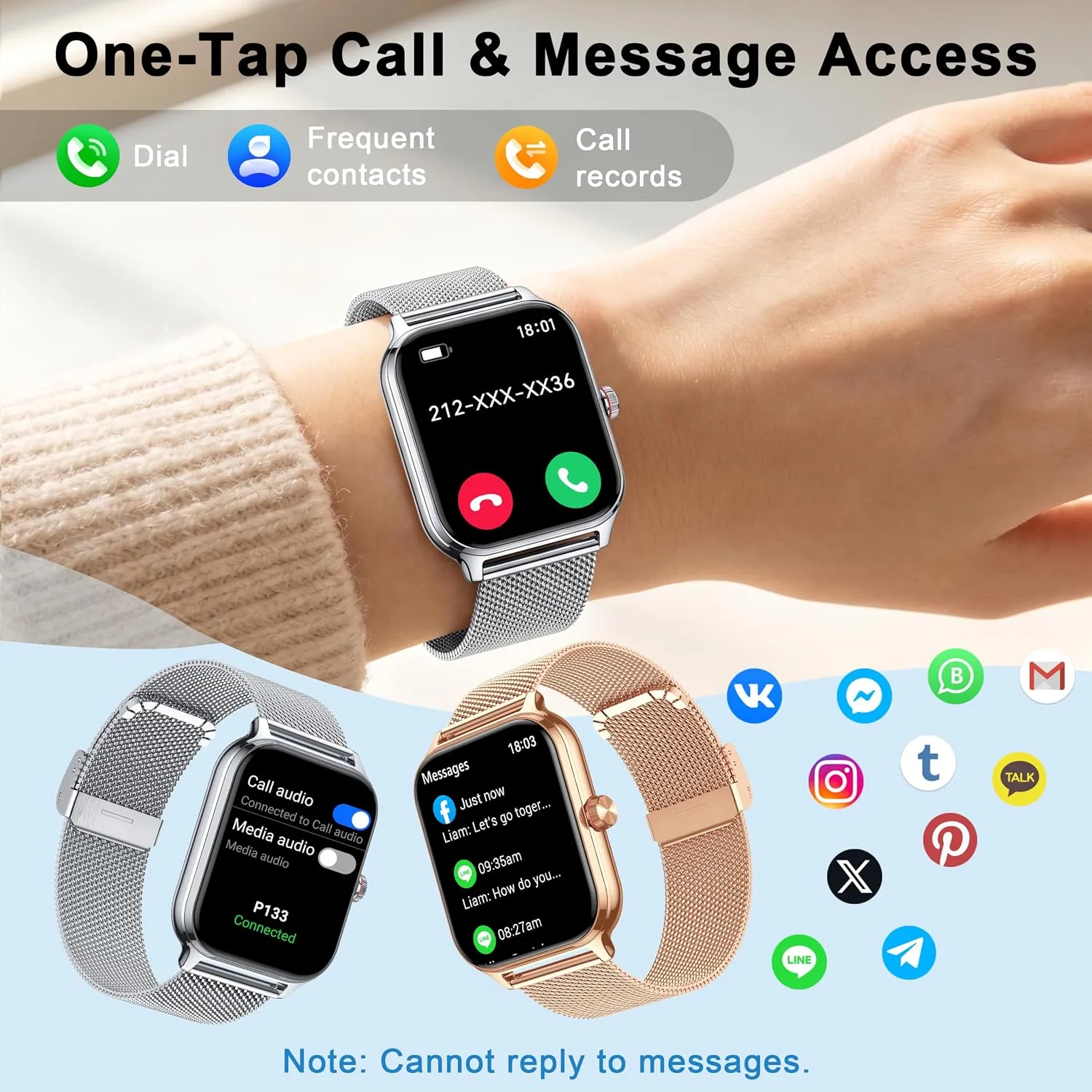 Smart Watch Women Men, 1.96" Reloj Inteligente para Mujer, Fitness Tracker, Blood Pressure/Heart Rate/SpO2 & Sleep Monitor, 110+ Sport Modes, Make/Answer Call, Voice Assistant for iOS Android