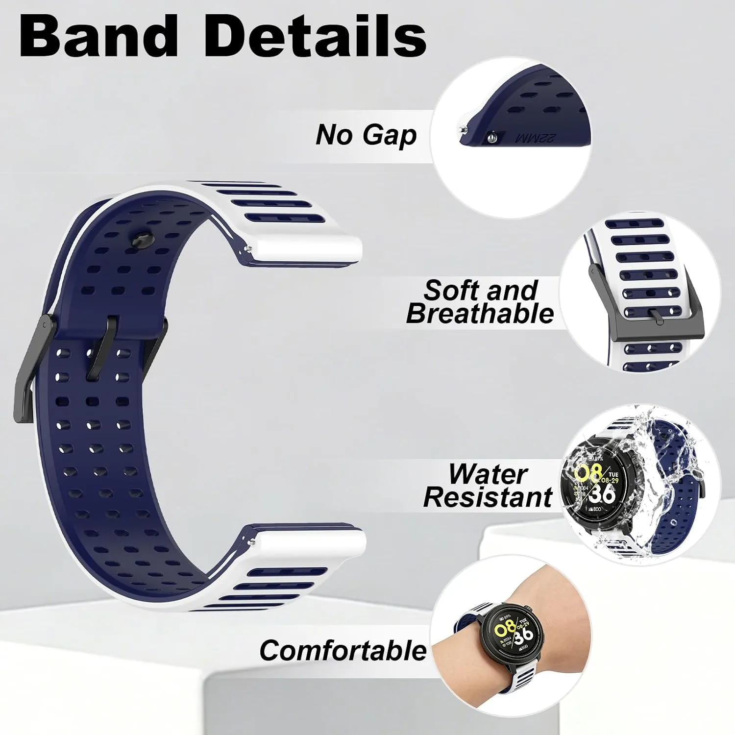 Silicone Replacement Bands Compatible with COROS PACE 3/4/Pro, COROS APEX PRO/2 Pro/APEX 46 MM/4 42MM, Soft & Breathable Smartwatch Straps for Women and Men