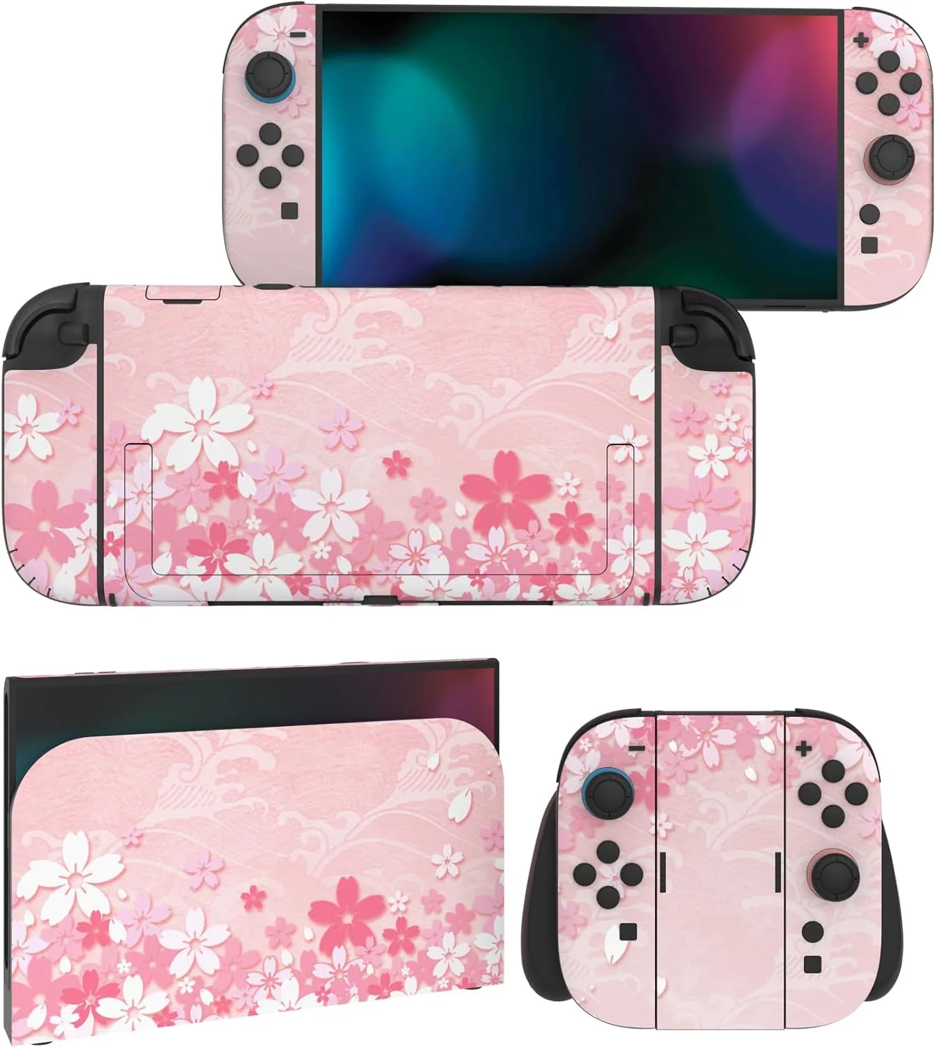PlayVital for Nintendo Switch 2 Skin Full Set (2-Pack) - Protective Vinyl Decal Stickers for Switch 2 Console, Joycons, Handle Grips & Dock | No Residue, Anti-Scratch - Cherry Blossoms Petals