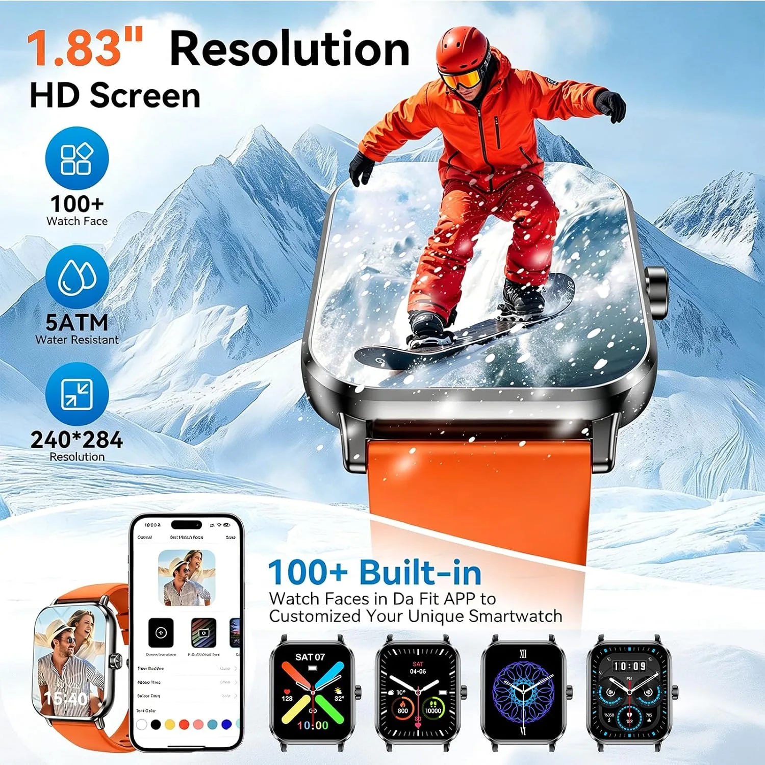 Smart Watch for Men Women, 1.83" HD Touch Screen with Bluetooth Call, IP68 Waterproof, 140+ Sport Modes, Fitness Tracker with Heart Rate & Sleep Monitor, Pedometer, Compatible with Android iPhone
