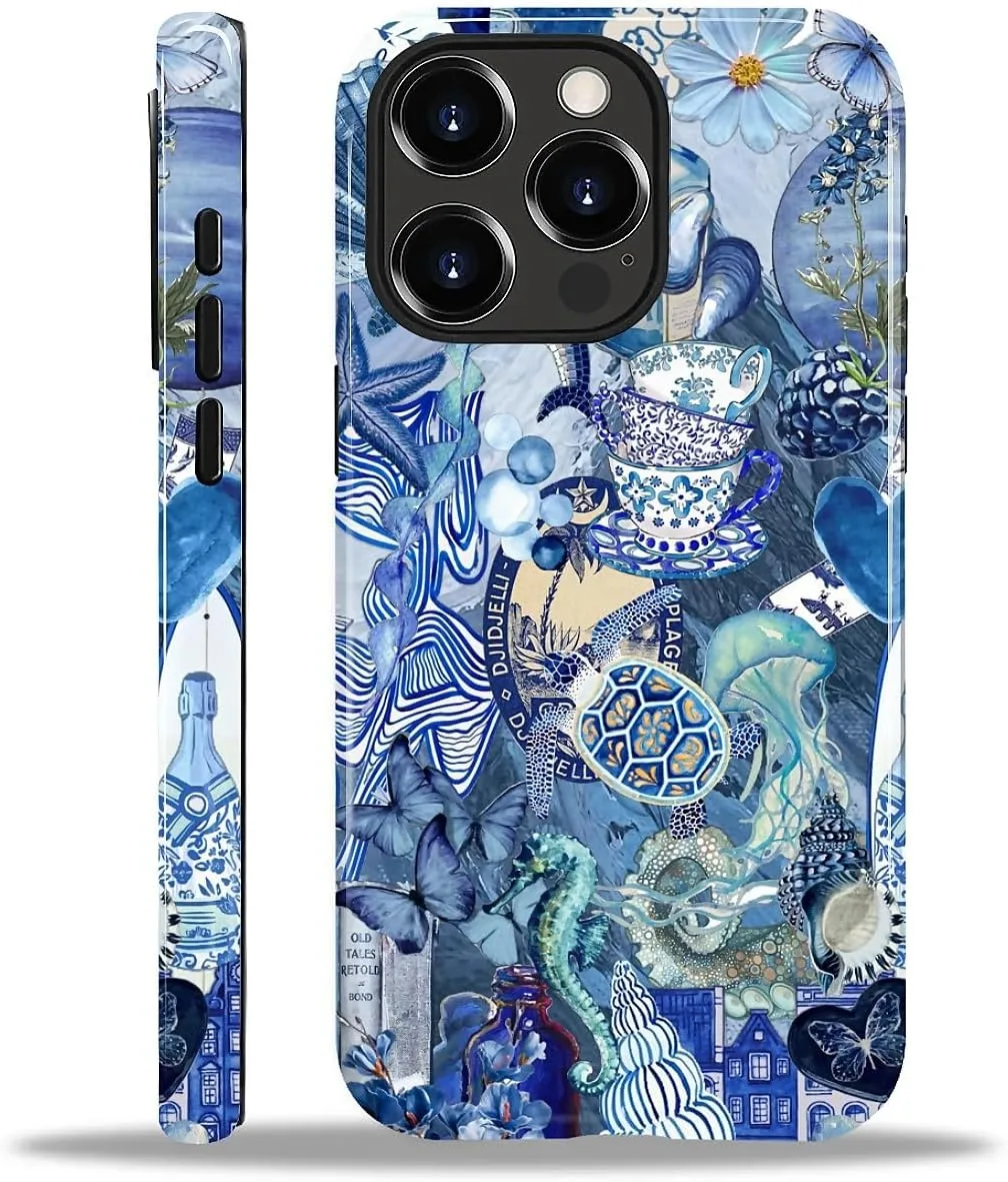 DAIZAG Case for iPhone 15 Pro,Mixed 2 Layer Design Shockproof Soft TPU Ddouble Protection Phone Case for iPhone 15 Pro-Blue Book Sea Life World