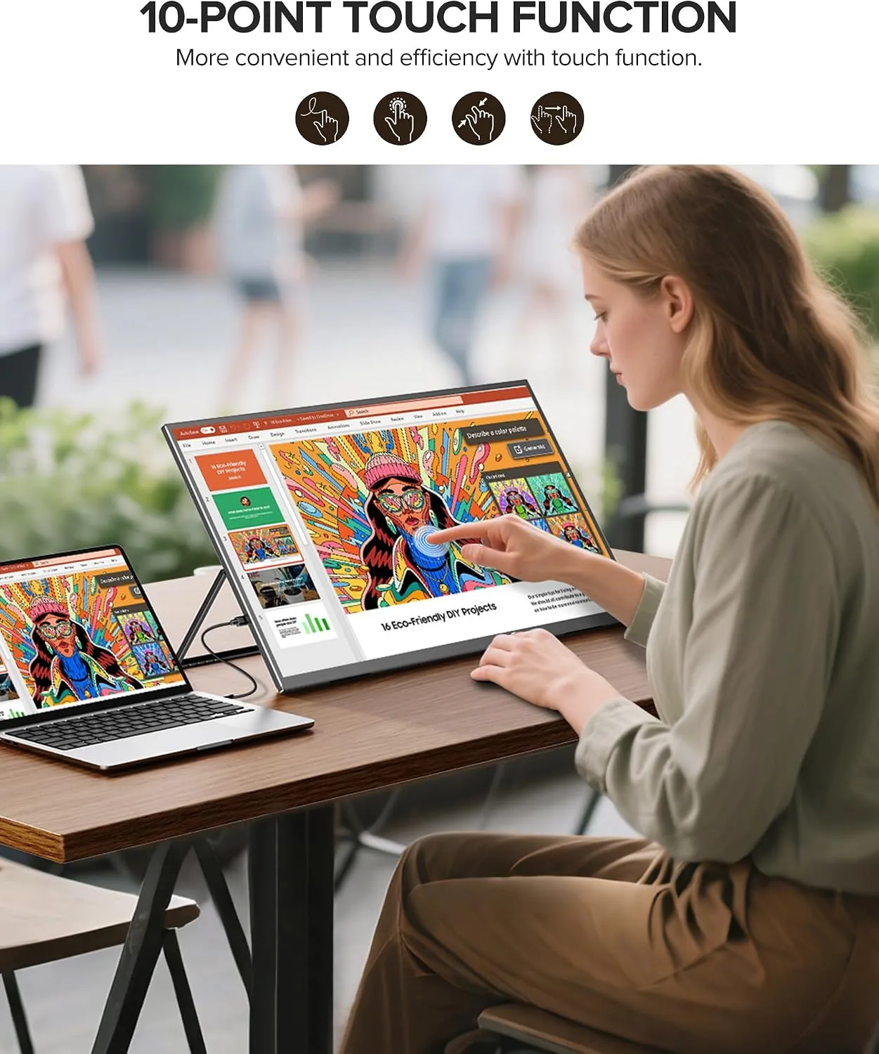 UPERFECT Portable Monitor Touchscreen 24" 120Hz 1080P 125% sRGB 400Nits