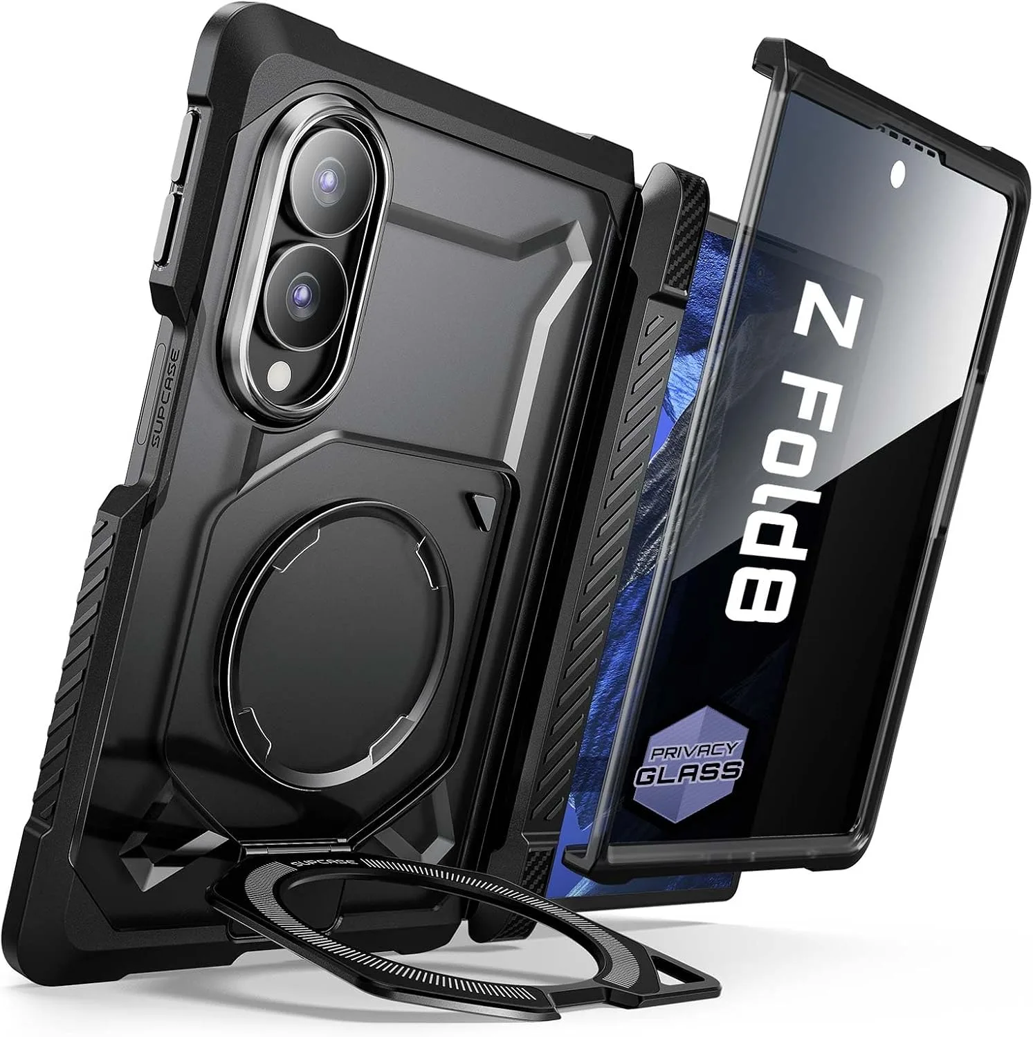 SUPCASE for Galaxy Z Fold 8 Case with Privacy Glass Screen Protector, Black