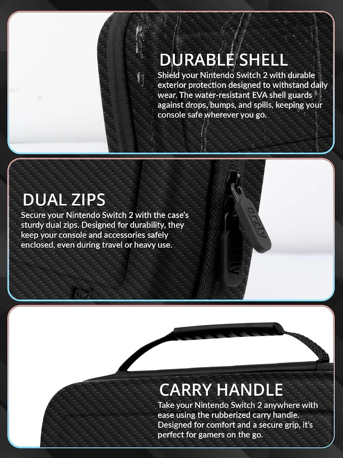 Orzly Case Compatible with Nintendo Switch 2 – Protective Travel Carry Case with Screen Padding, Game Card & microSD Slots, Zipped & Open Pockets for Accessories – 7.9" Gift Boxed