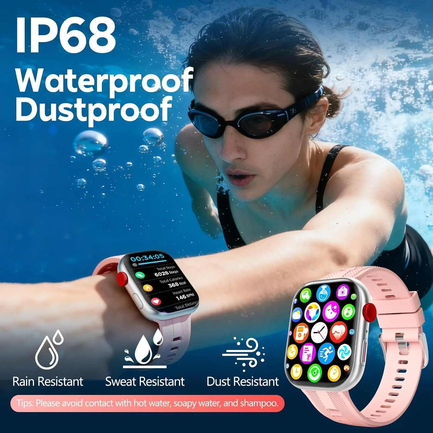 Smart Watch for Men & Women, 1.88" HD Screen, 120+ Sports Modes, Pink