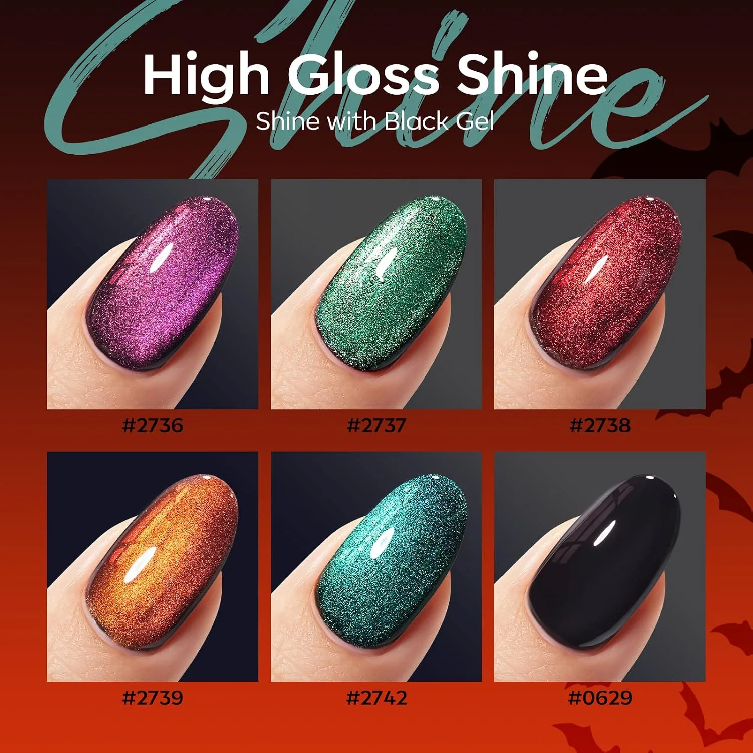 modelones Cat Eye Gel Nail Polish Set Halloween 6Colors Sticker