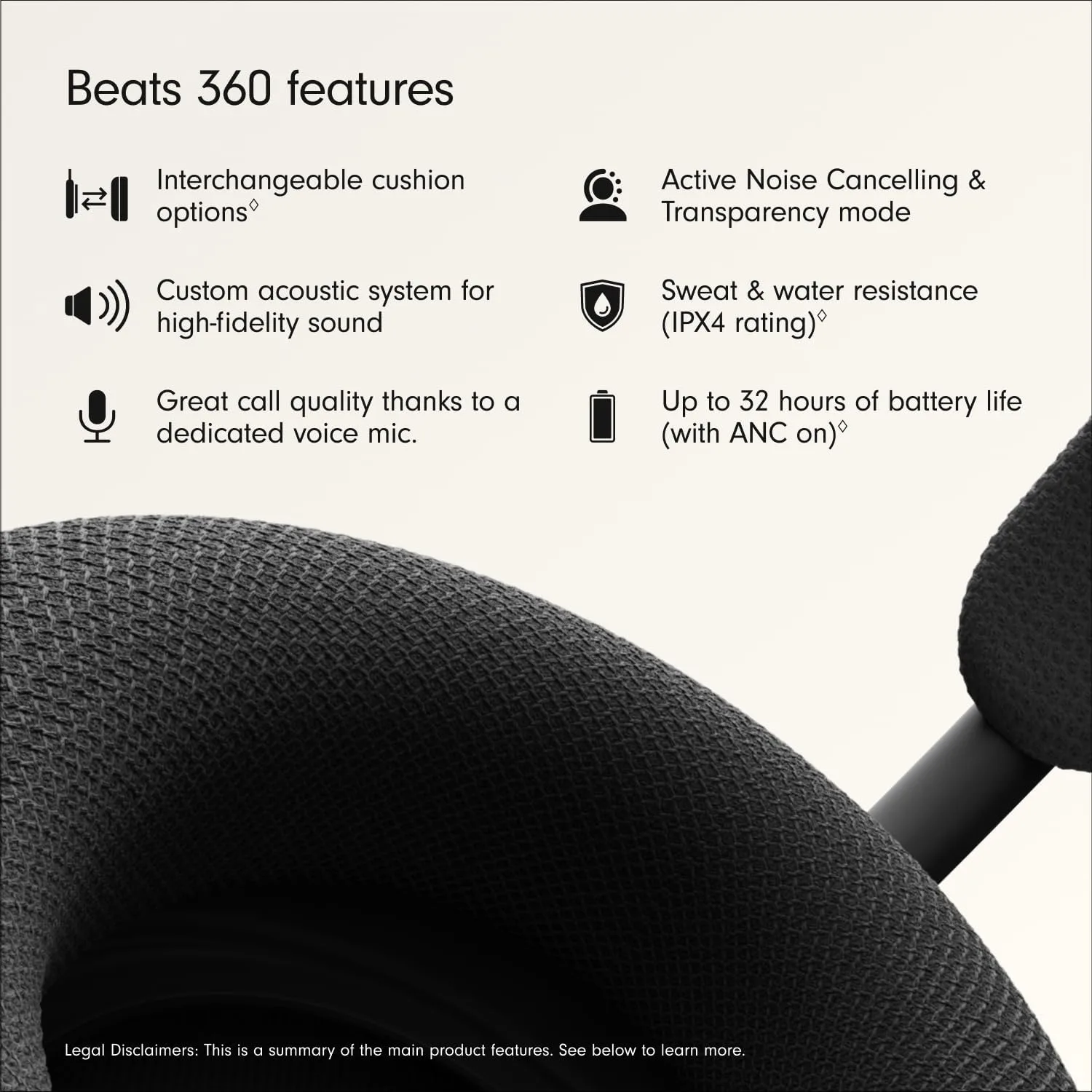 Beats 360 - Black Over-Ear Headphones with Black Performance Knit Cushions