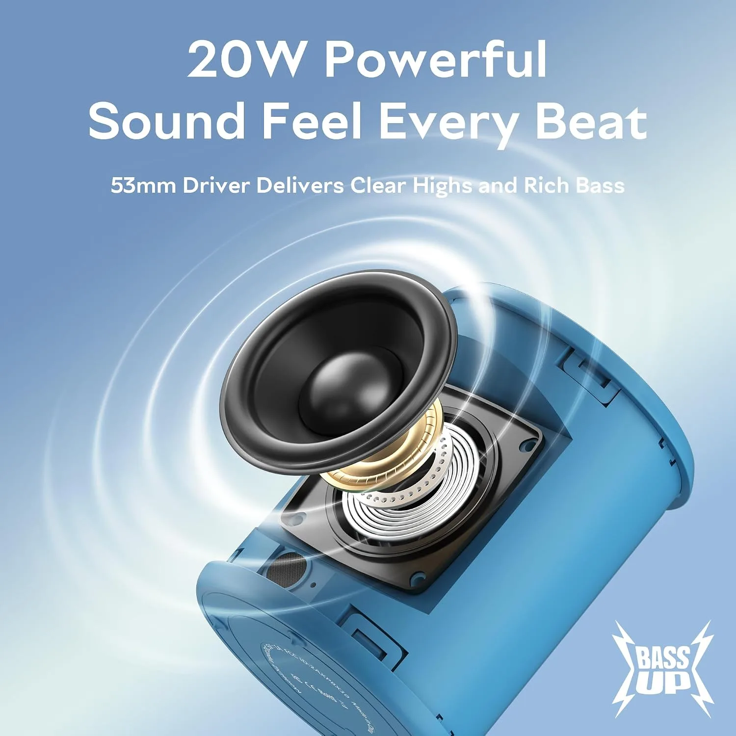 Portable Bluetooth Speaker,IPX7 Waterproof Wireless Speaker with 20W Loud Stereo Sound,15H Playtime & Beat-Synced RGB Light, Small Outdoor Speaker for Shower,Pool,Beach,Hiking,Gifts(Cerulean)