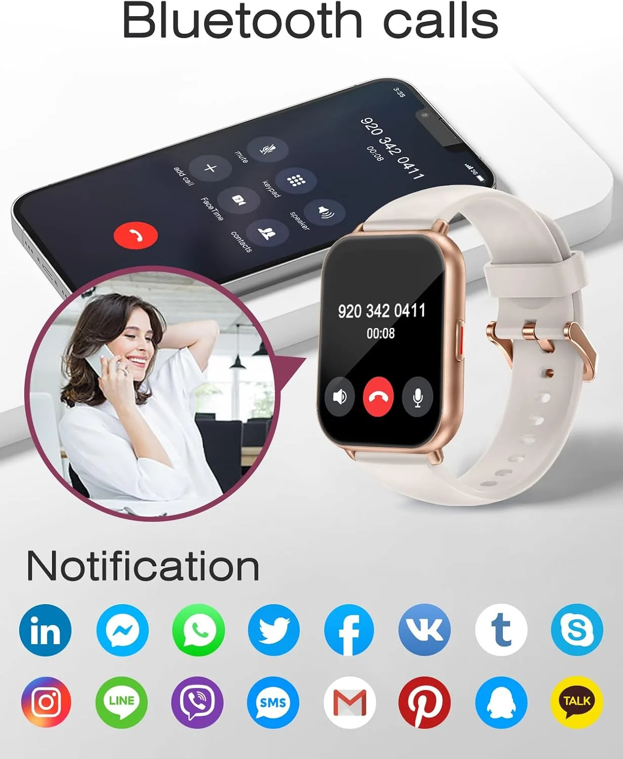 Smart Watch for Men Women with Call Function, Sport & Metal Bands Gold