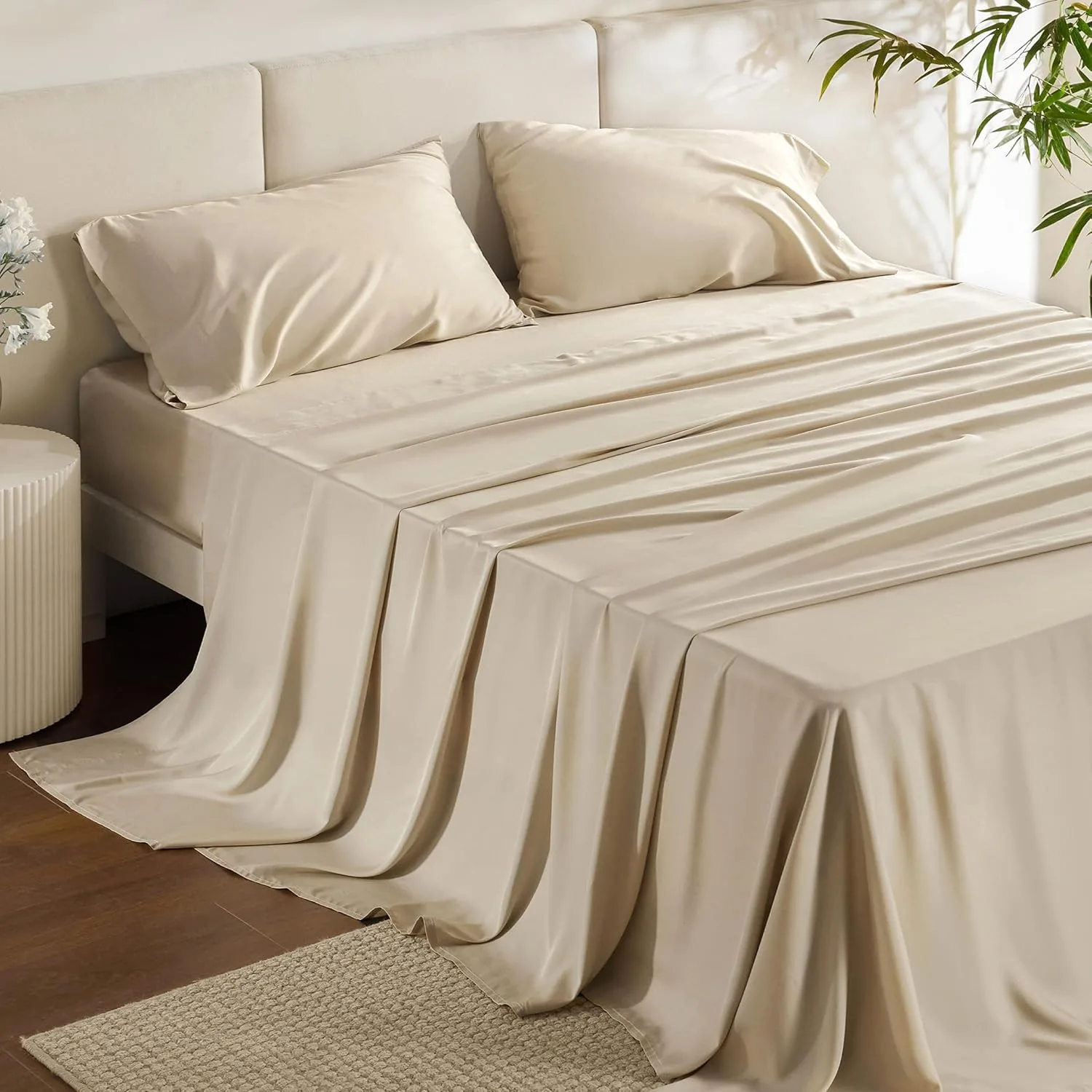 Bedsure PureWoven 100% Rayon Derived from Bamboo, Full Size Sheets, 4 PCS