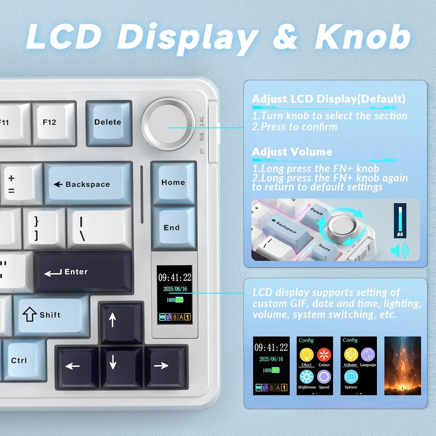 AULA S75 PRO Wireless Mechanical Gaming Keyboard with Screen&Knob, 80 Keys
