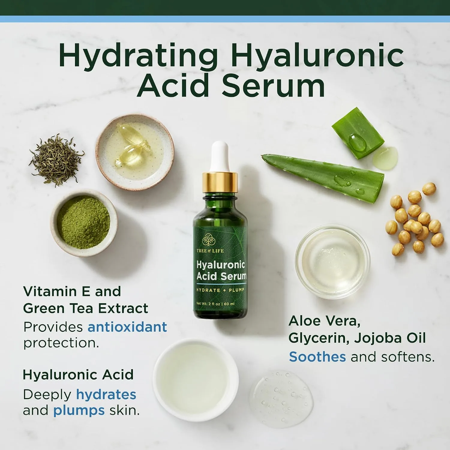 Tree of Life Hyaluronic Acid Serum for Face, Hydrating Serum, 4 Fl Oz
