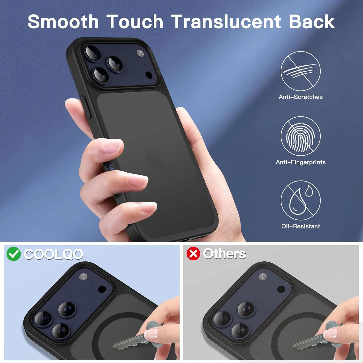 COOLQO Magnetic for iPhone 18/17 Pro Case, Translucent Matte, Black