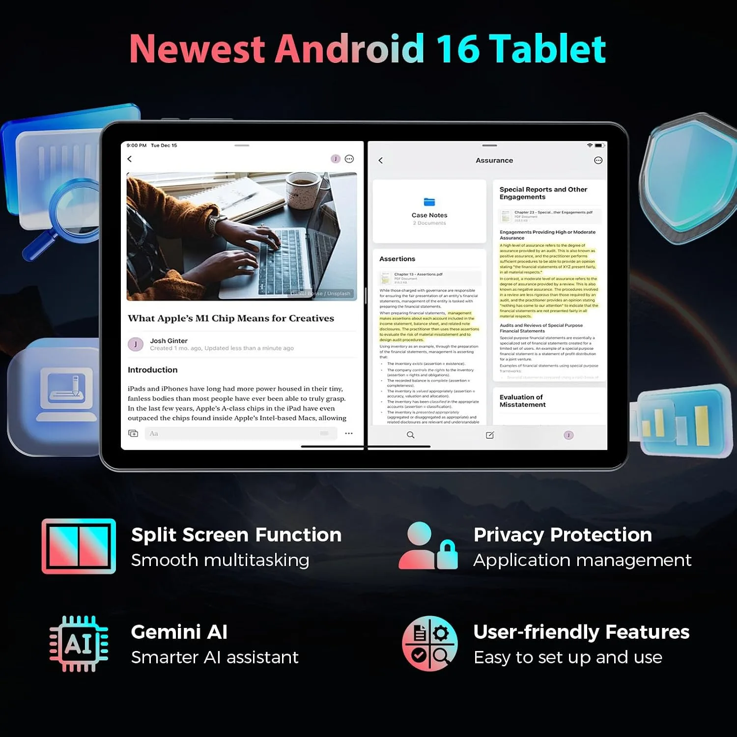 13 inch Tablet with Keyboard - 2026 Gemini AI Android 16 Tablet,Silver Case