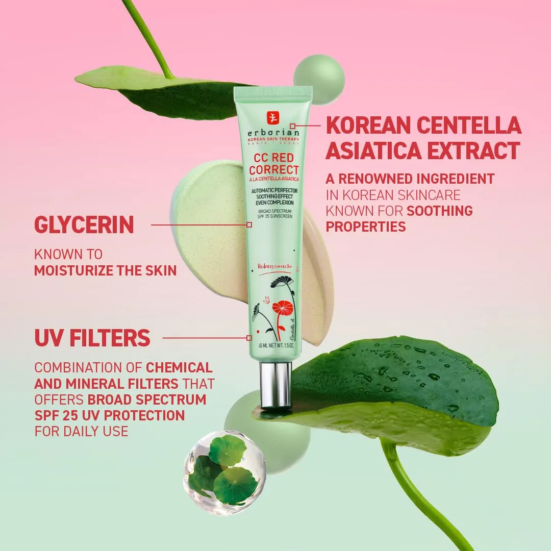 Erborian CC Red Color-Correcting Cream with SPF 25, Korean Skincare